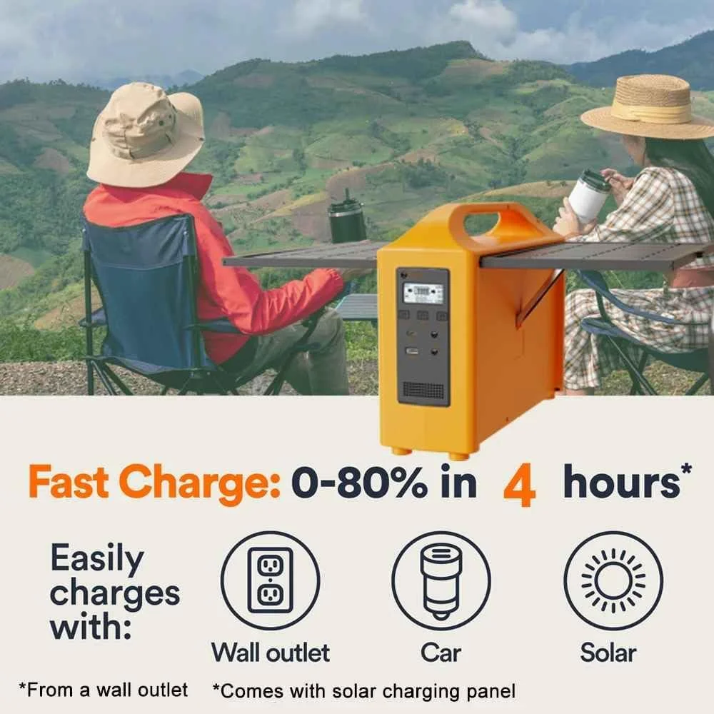 ایستگاه پاوربانک خورشیدی قابل حمل با پنل های دوتایی، صفحه نمایش LCD، منبع تغذیه جدید 220 ولت 110 ولت 100 وات خورشیدی، باتری قابل حمل LifePo4 برای کمپینگ در فضای باز با پنل خورشیدی، زرد