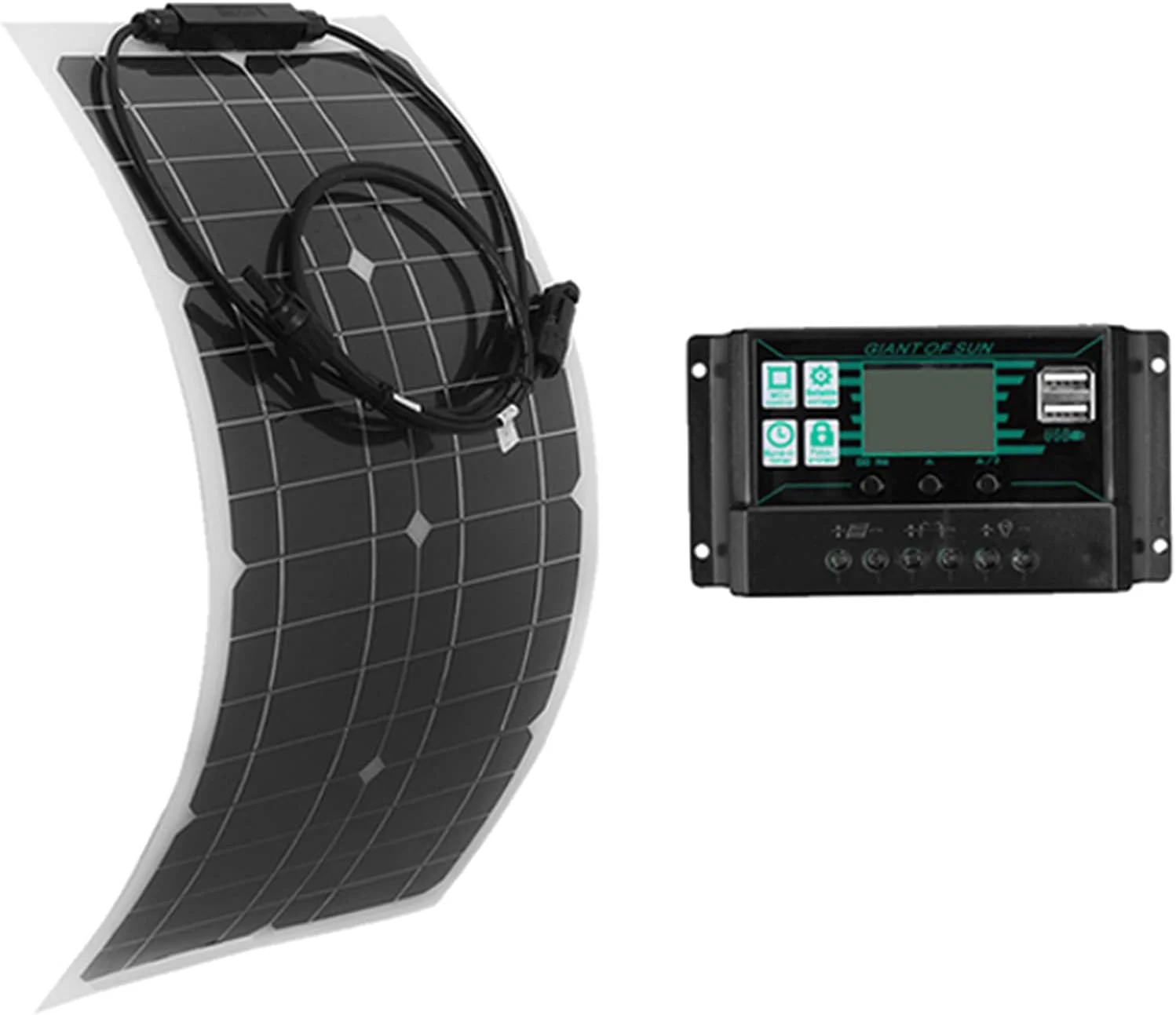 پنل خورشیدی انعطاف پذیر قابل حمل 100 واتی TIM-LI، ماژول قدرت PV با راندمان بالا با کنترلر 30 آمپر/2 پورت USB برای شارژ باتری قایق، کاروان، RV