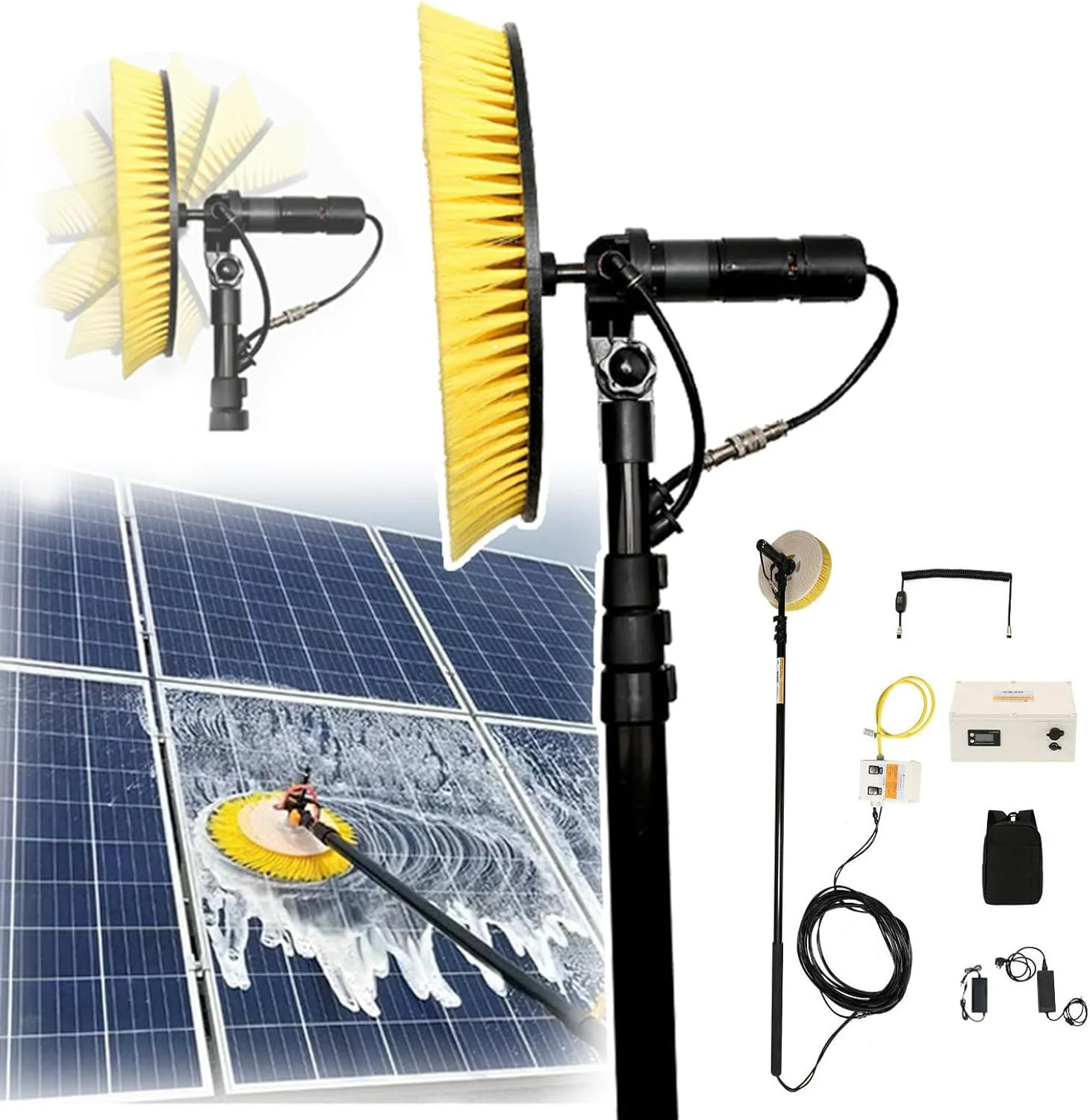 برس تمیز کننده پنل خورشیدی UPIKIT 3.5/5.5/7.5 متری (پمپ آب داخلی) - برق شهری + باتری لیتیومی، سر برس چرخشی، ابزار تمیز کننده قابل حمل فضای باز، 7.5 متری