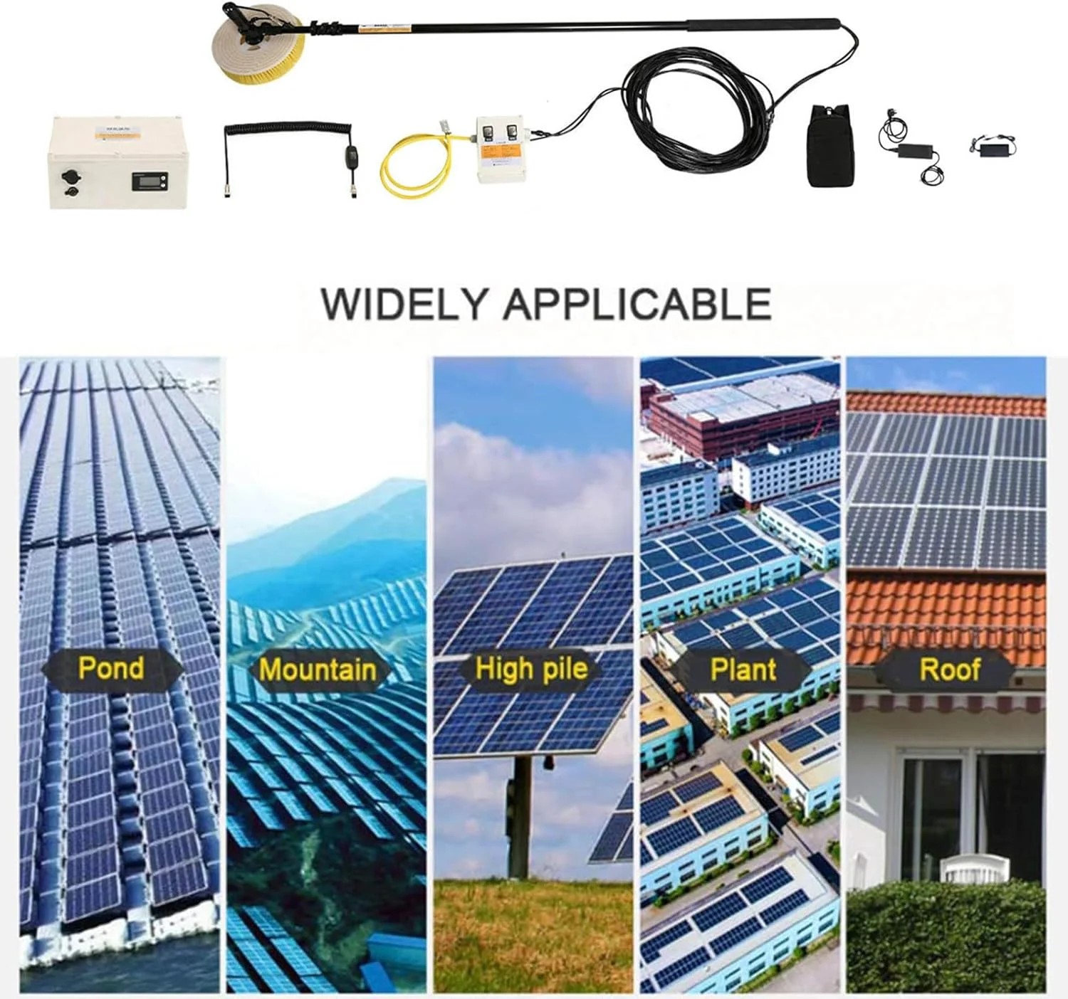 برس تمیز کننده پنل خورشیدی UPIKIT 3.5/5.5/7.5 متری (پمپ آب داخلی) - برق شهری + باتری لیتیومی، سر برس چرخشی، ابزار تمیز کننده قابل حمل فضای باز، 7.5 متری