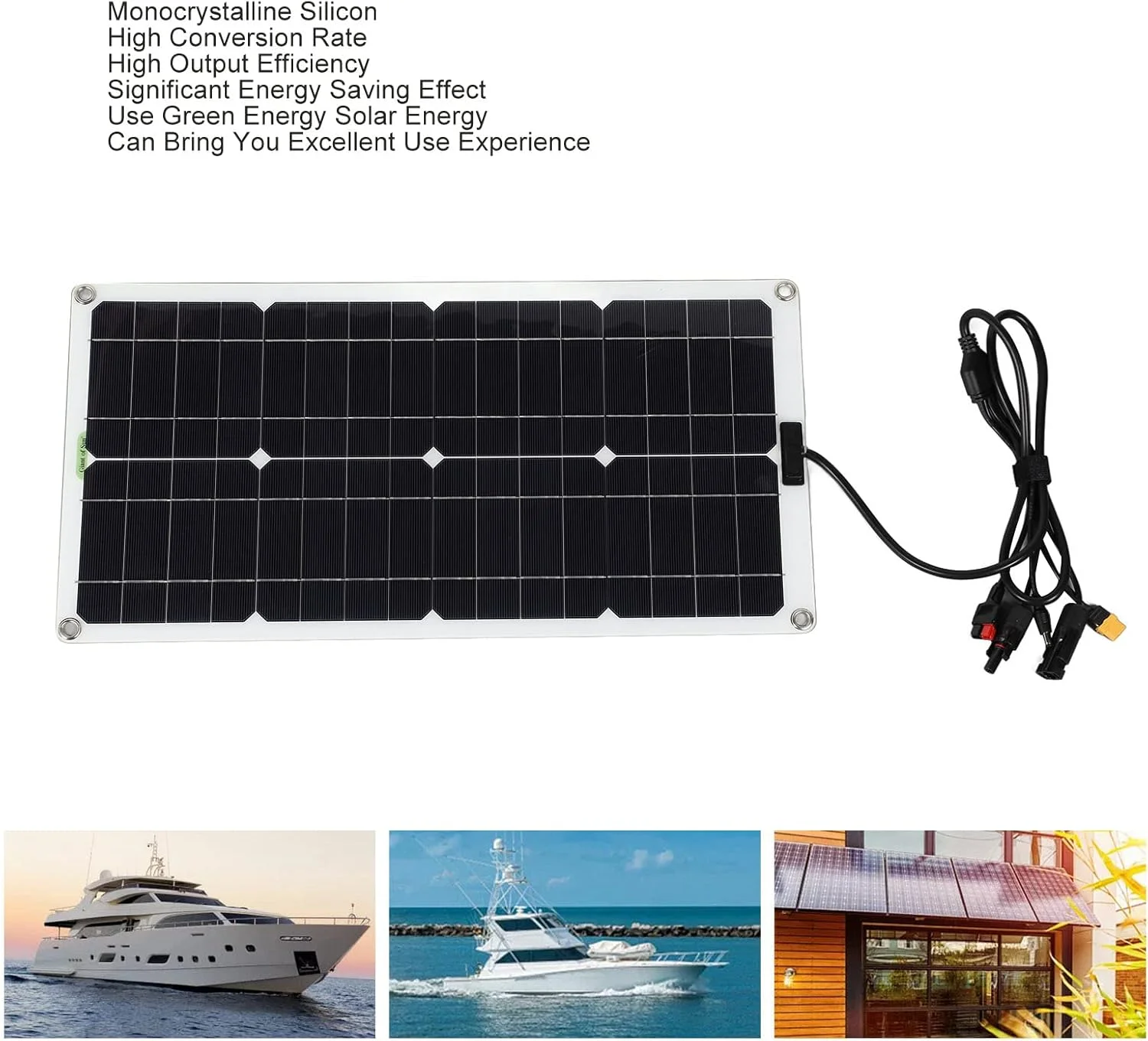 پنل خورشیدی 100 وات، پنل سیلیکونی تک کریستالی با راندمان بالا برای خانه، RV، کمپینگ، دریایی، پشت بام و کاربردهای خارج از شبکه، صرفه جویی در انرژی