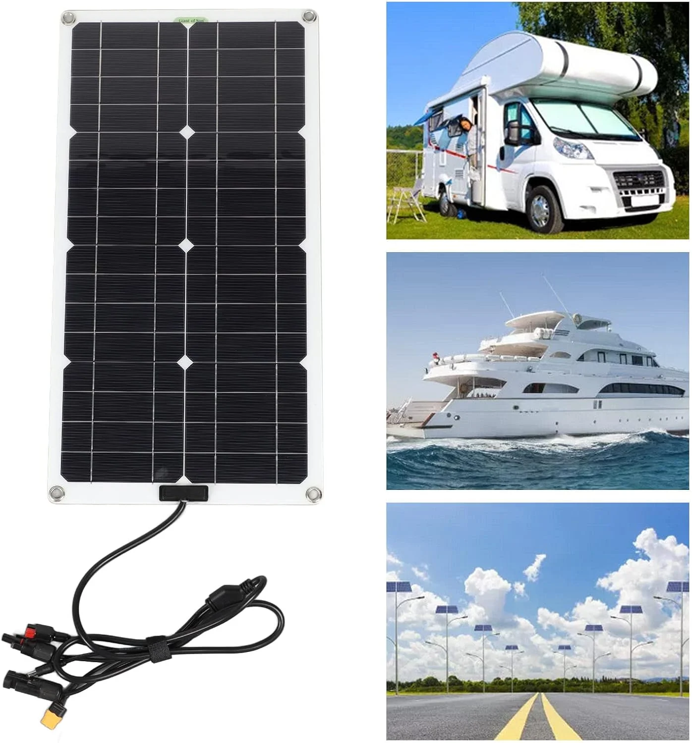 پنل خورشیدی 100 وات، پنل سیلیکونی تک کریستالی با راندمان بالا برای خانه، RV، کمپینگ، دریایی، پشت بام و کاربردهای خارج از شبکه، صرفه جویی در انرژی