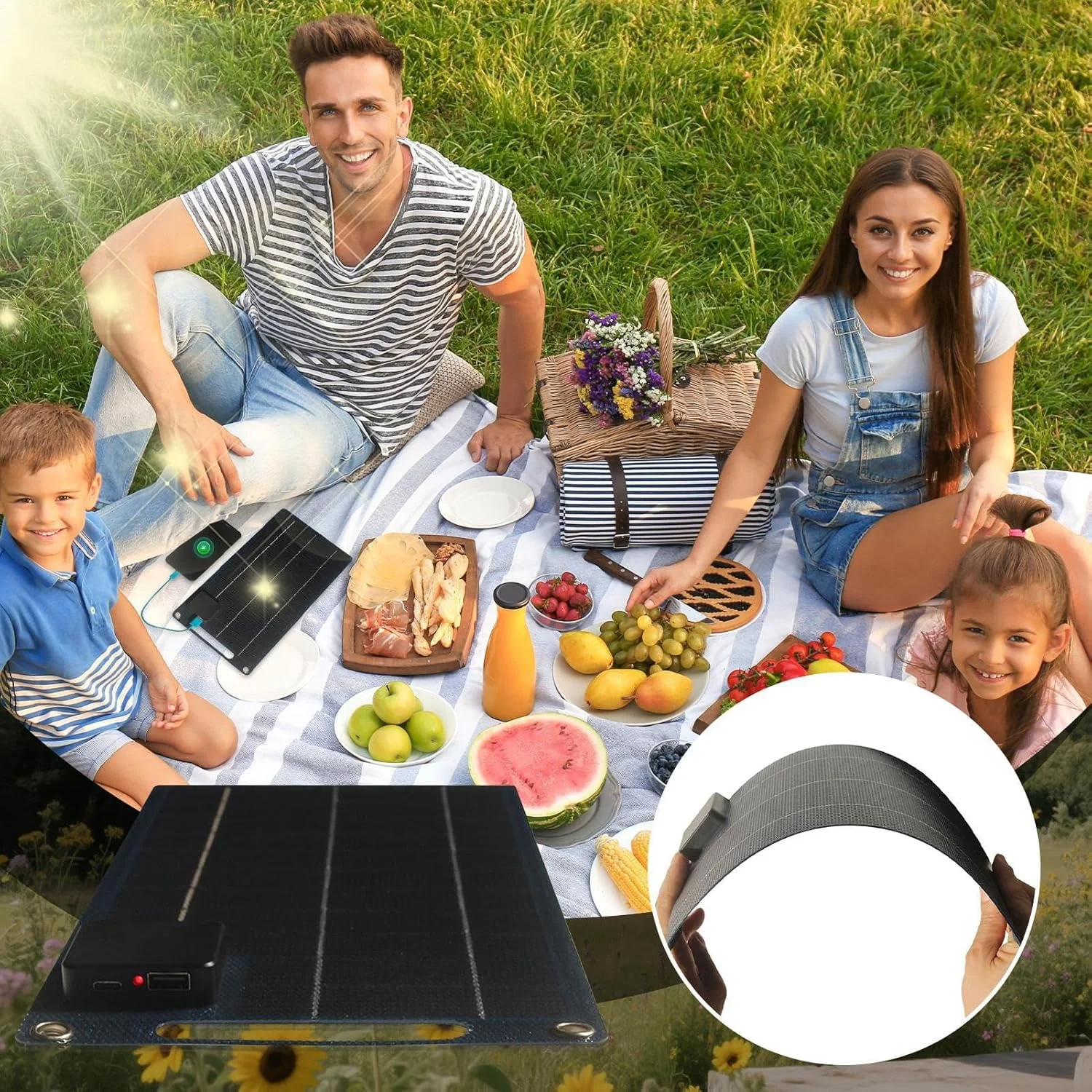 پنل خورشیدی قابل حمل - شارژر تلفن همراه 100 واتی مناسب فضای باز | منبع شارژ ضد آب برای سفر، خانه متحرک، پیاده‌روی، قایق‌رانی، کمپینگ، ساحل، بقا و شکار