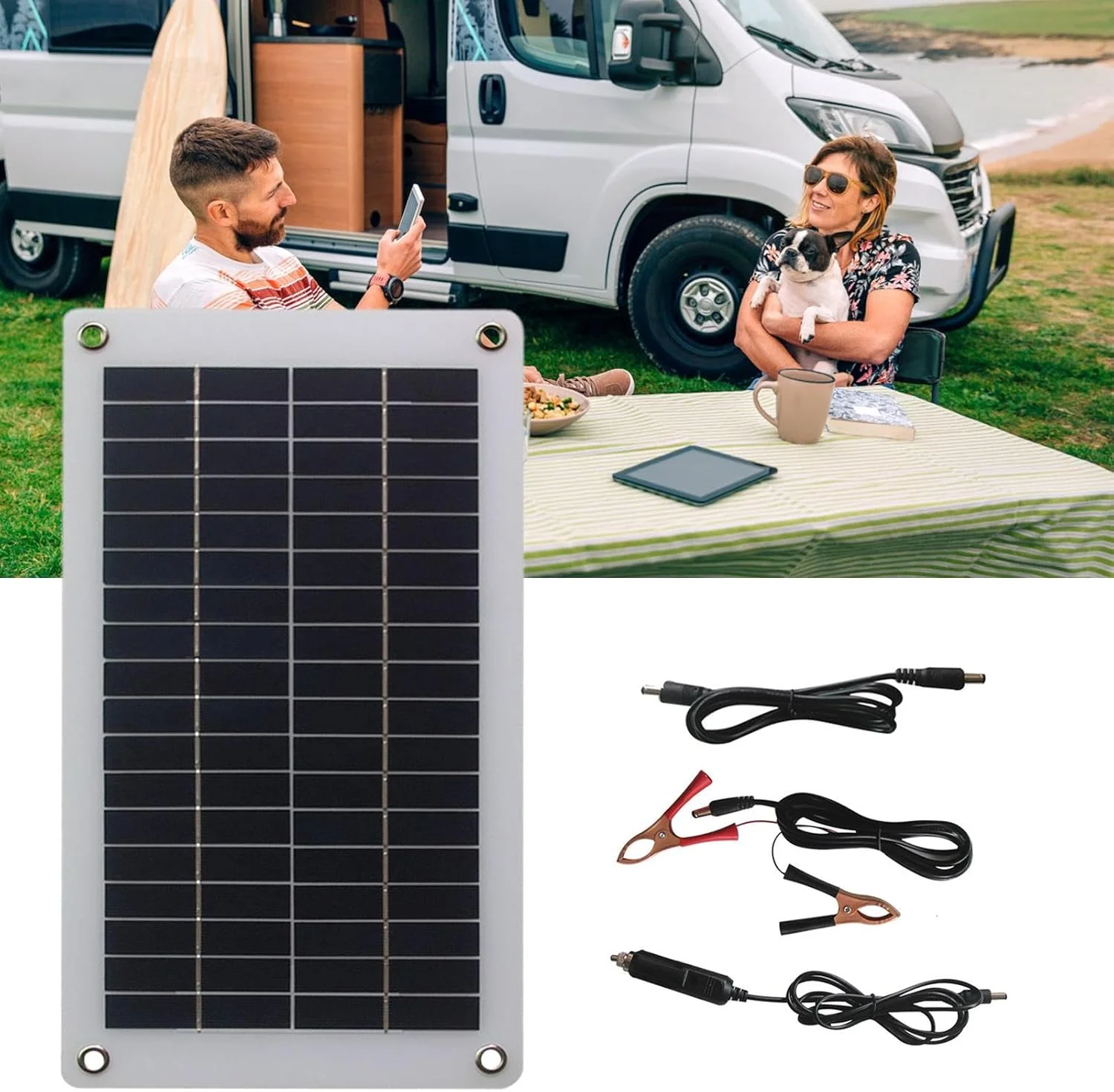 پنل خورشیدی قابل حمل 10 وات 18 ولت ضد آب | شارژر تلفن و تبلت برای کمپینگ، بقا در فضای باز، کوله گردی، مسافرت، خودرو، ساحل، جشنواره و قایق سواری