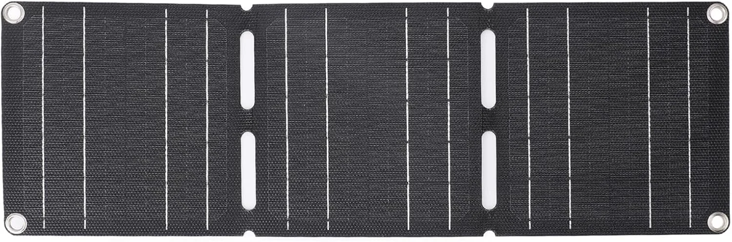 پنل خورشیدی 30 واتی با خروجی USB دوگانه، شارژر خورشیدی تاشو قابل حمل با راندمان بالا با کابل اتصال 1 به 3، ضد آب IP68 برای کمپینگ