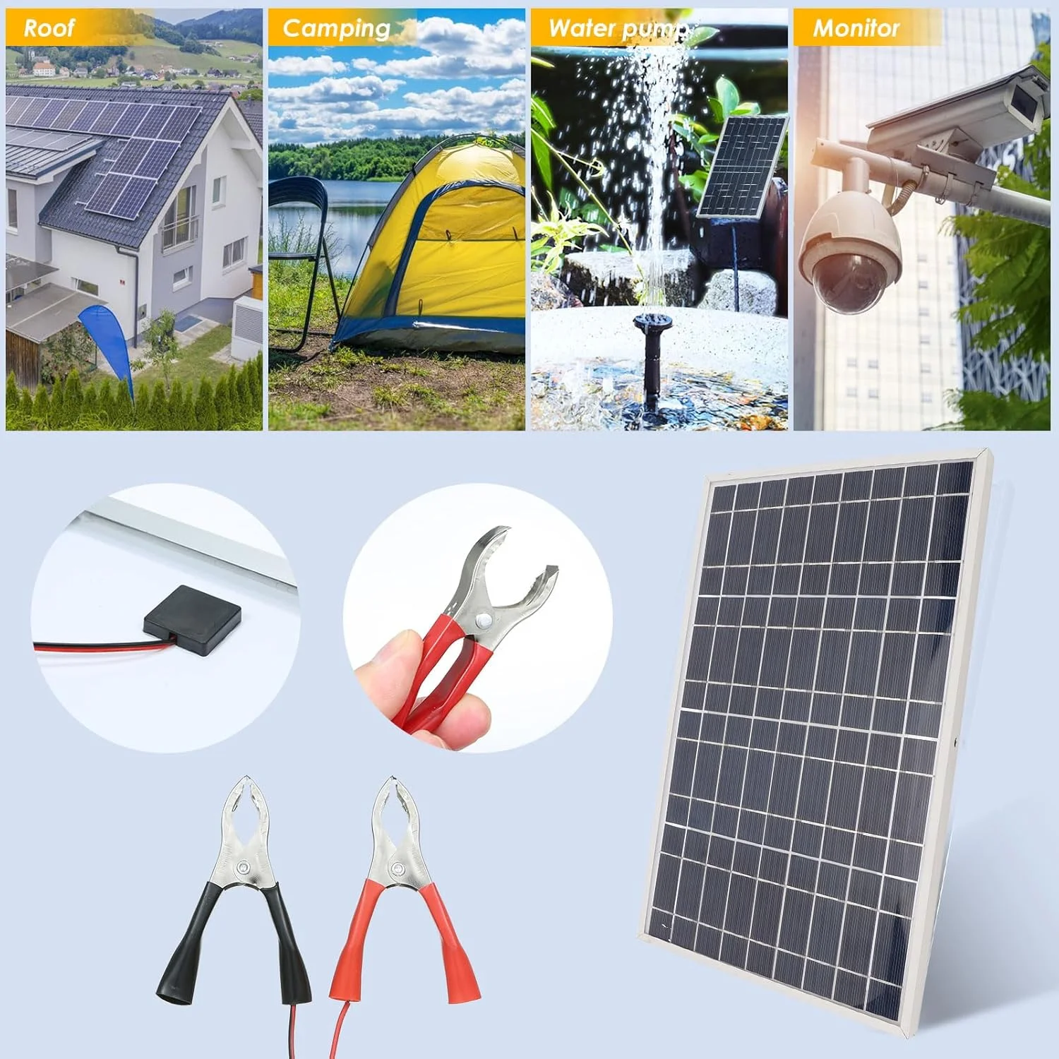 شارژر پنل خورشیدی 30 واتی با گیره، پنل خورشیدی با بازدهی بالا، سبک وزن و قابل حمل، مقاوم در برابر آب IP65 برای کمپینگ در فضای باز، مسافرت، پیک نیک، مواقع اضطراری در منزل