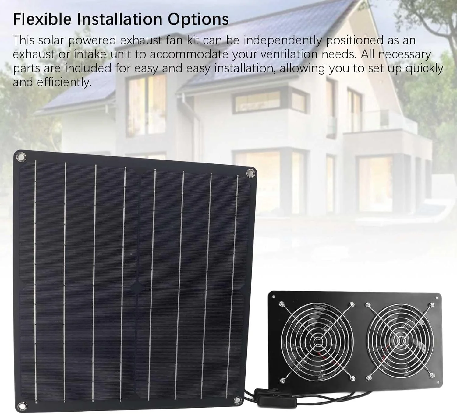 کیت فن خورشیدی با بازدهی انرژی بالا Jiawu با کنترل سوئیچ دوگانه برای گلخانه، سوله، پنل سیلیکونی تک کریستالی