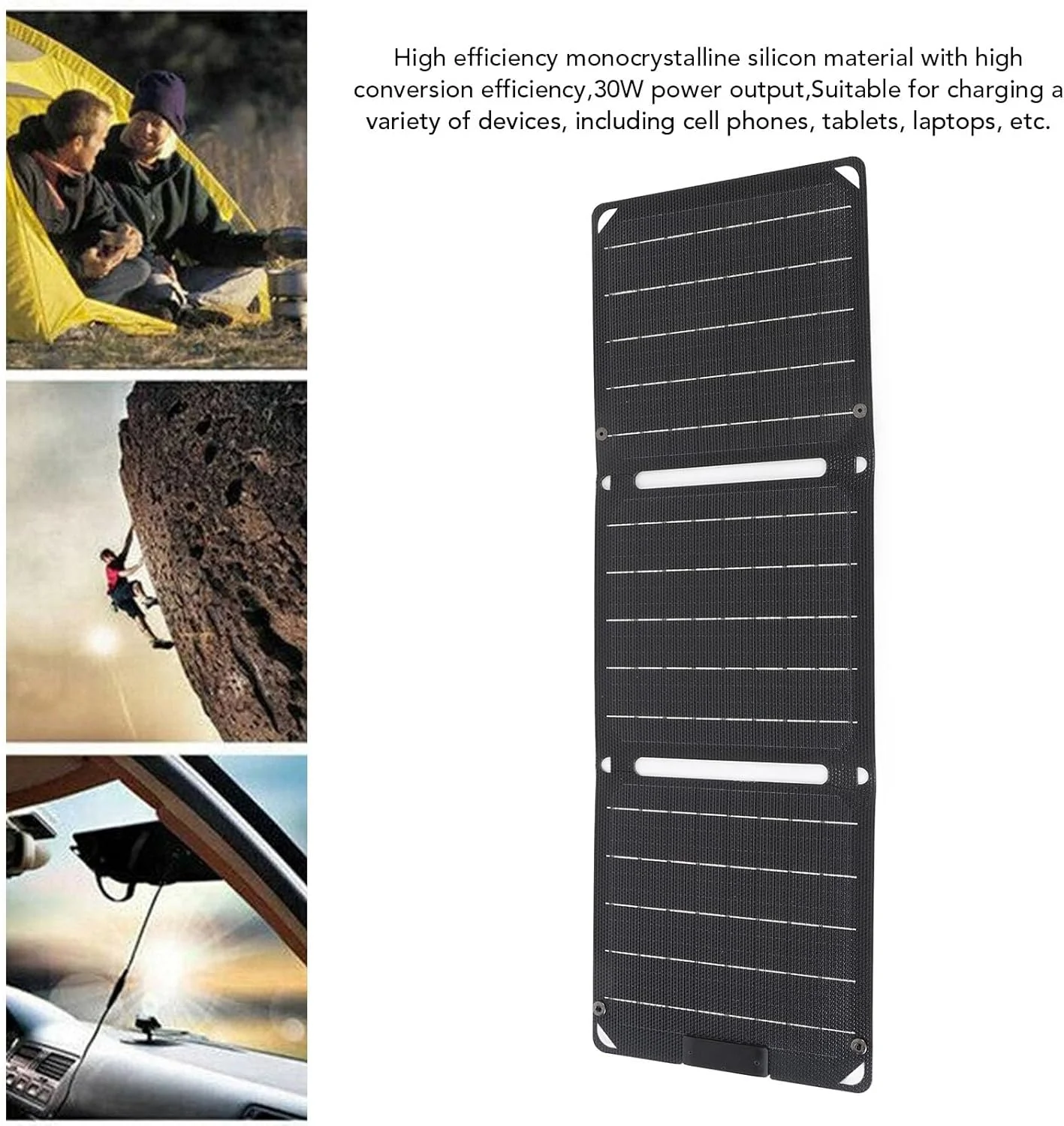 شارژر پنل خورشیدی قابل حمل 30 واتی Jiawu با توان بالا برای لپ‌تاپ، تبلت و تلفن، پنل خورشیدی تاشو تک کریستالی برای کمپینگ، پیاده‌روی، تک کریستالی/30 وات/2 عدد TYPE-C