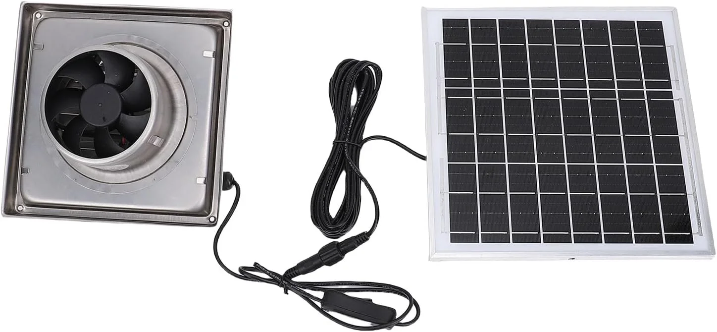 کیت پنل فن خورشیدی Tnfeeon 8W برای تهویه، آلیاژ آلومینیوم و فولاد ضد زنگ، موتور پرسرعت RPM برای گلخانه ها، مرغداری ها و استفاده در فضای باز