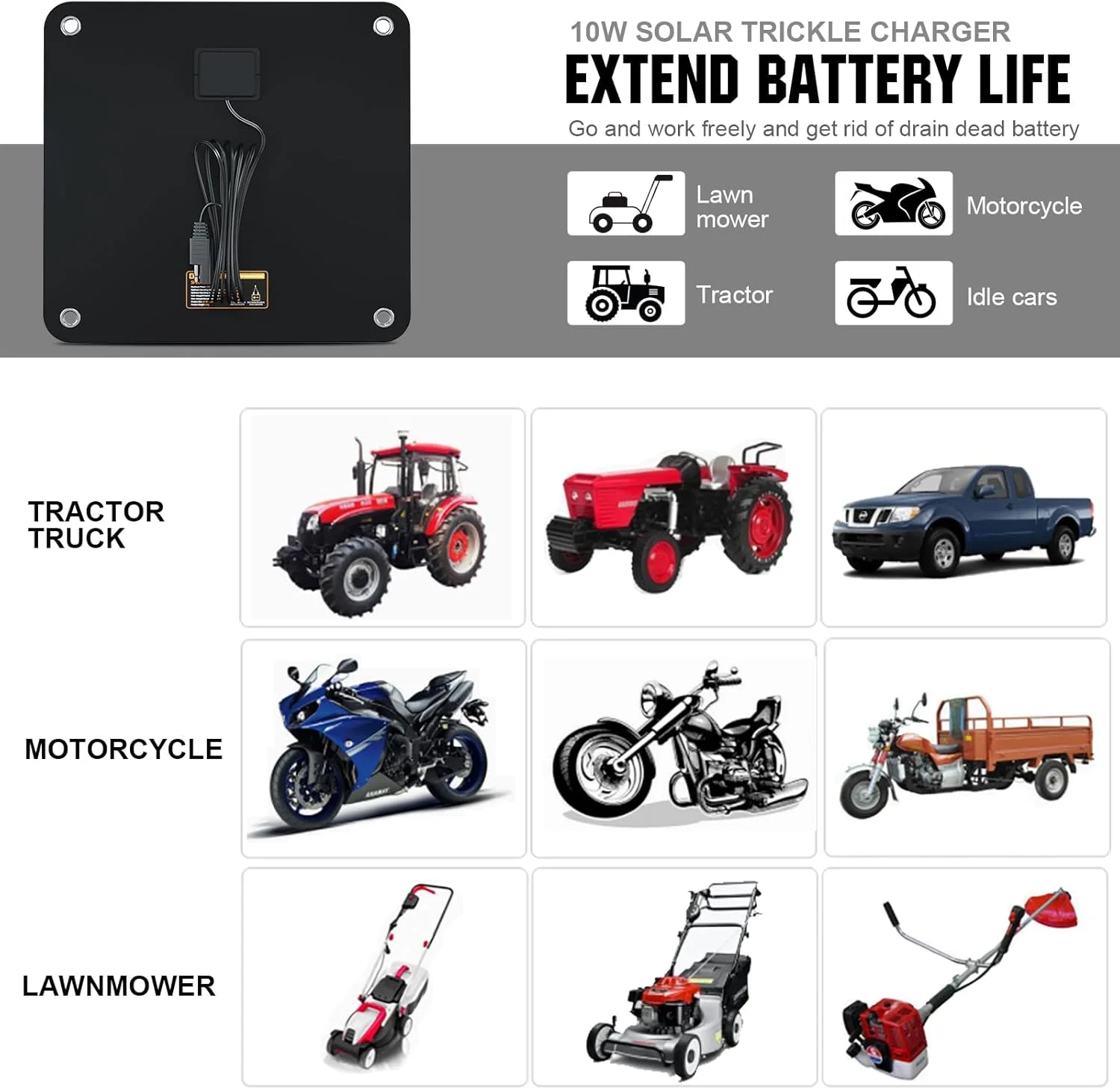 پنل خورشیدی قابل حمل 12 ولت 10 وات ECO-WORTHY برای ماشین و قایق به همراه آداپتور گیره سوسماری