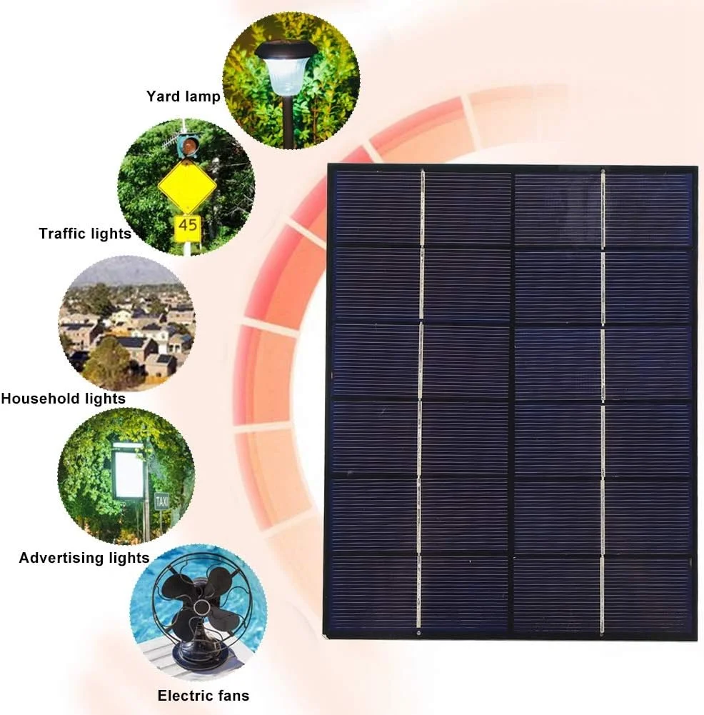 پنل خورشیدی فضای باز POENVFPO، پنل خورشیدی پلی کریستال سیلیکونی قابل حمل 5.5 وات 6 ولت برای چراغ باغ، با پورت DC برای شارژر باتری DIY
