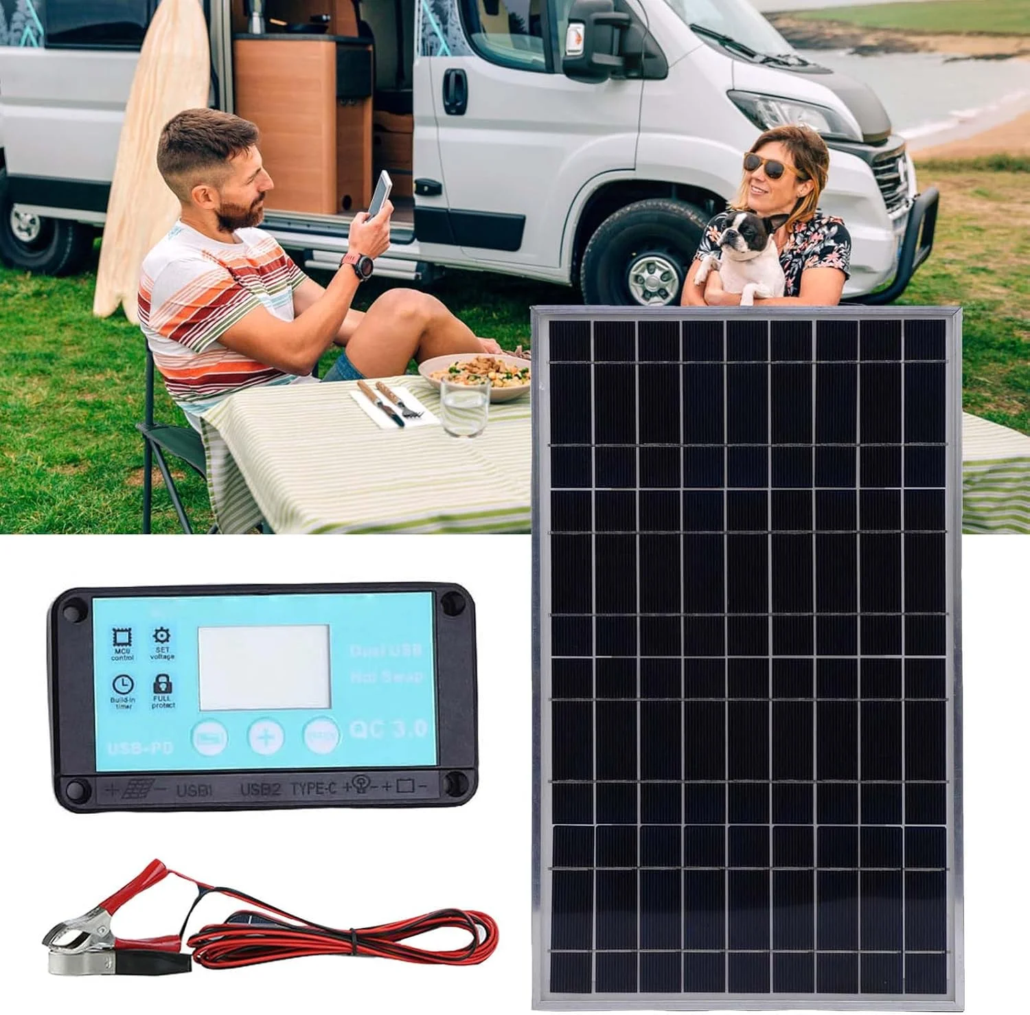 پنل خورشیدی - کیت کنترلر پنل خورشیدی 100 واتی - باتری خودرو اینورتر برای سیستم خارج از شبکه دریایی تریلر ای تی وی قایق کاروان کابین
