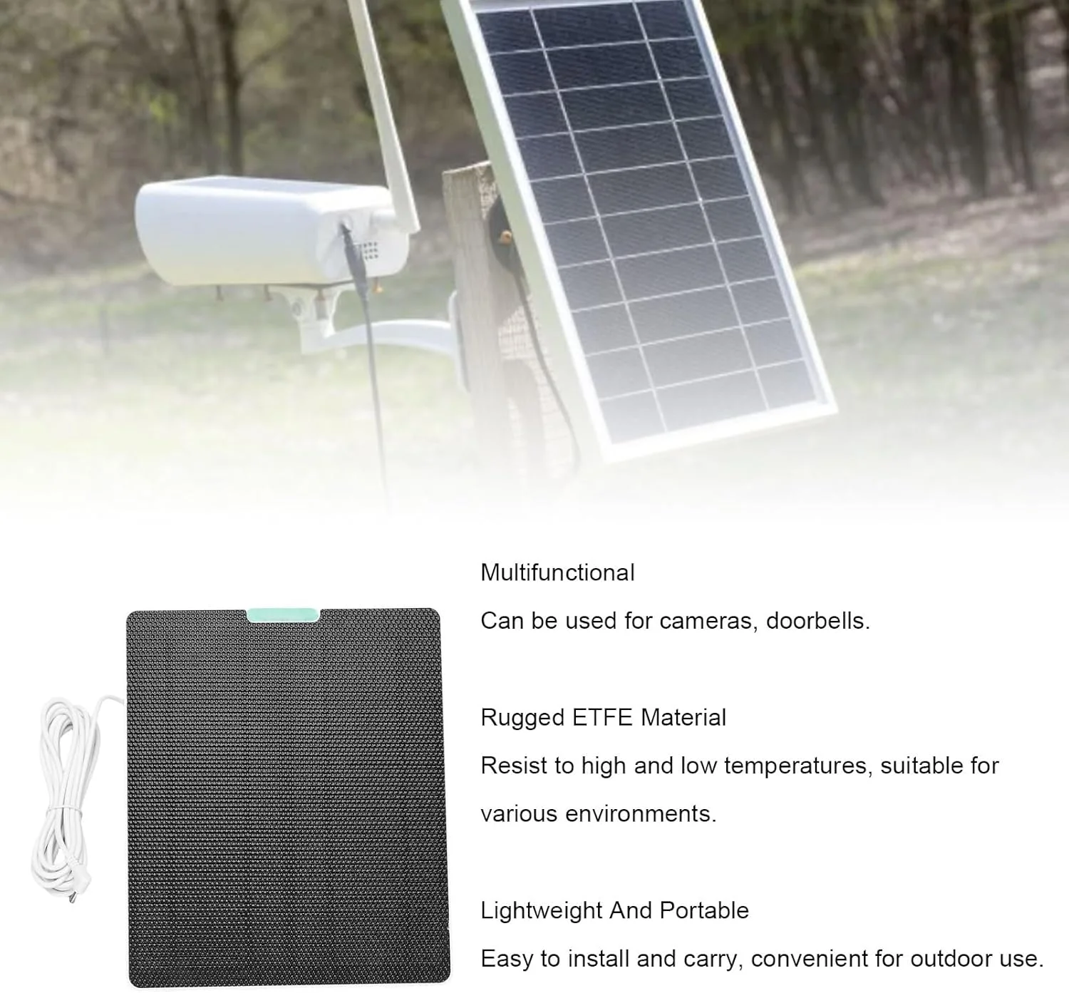 پنل خورشیدی 10 واتی با بازدهی بالا Jiawu برای دوربین ها و زنگ های درب، صفحه بار خورشیدی قابل حمل (سفید)