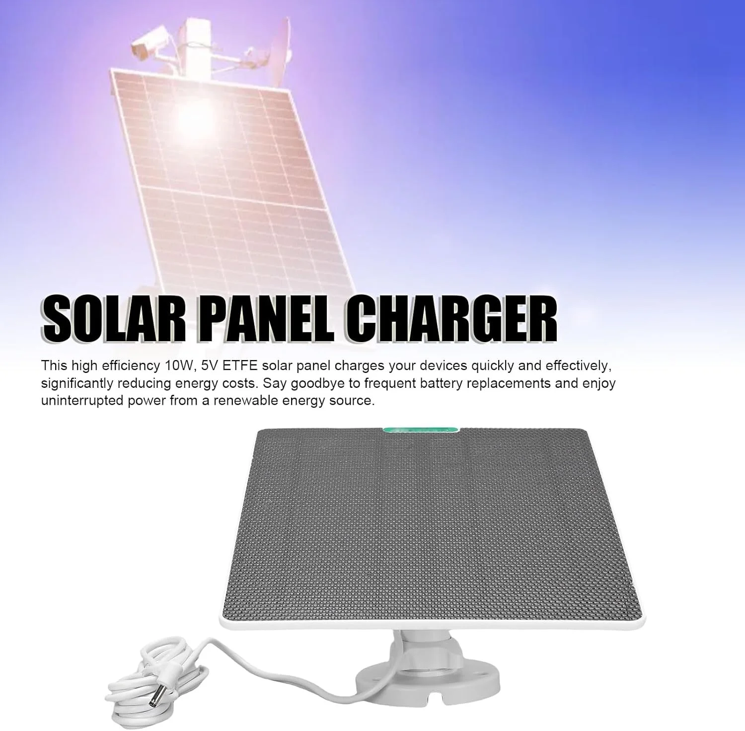 پنل خورشیدی 10 واتی با بازدهی بالا Jiawu برای دوربین ها و زنگ های درب، صفحه بار خورشیدی قابل حمل (سفید)