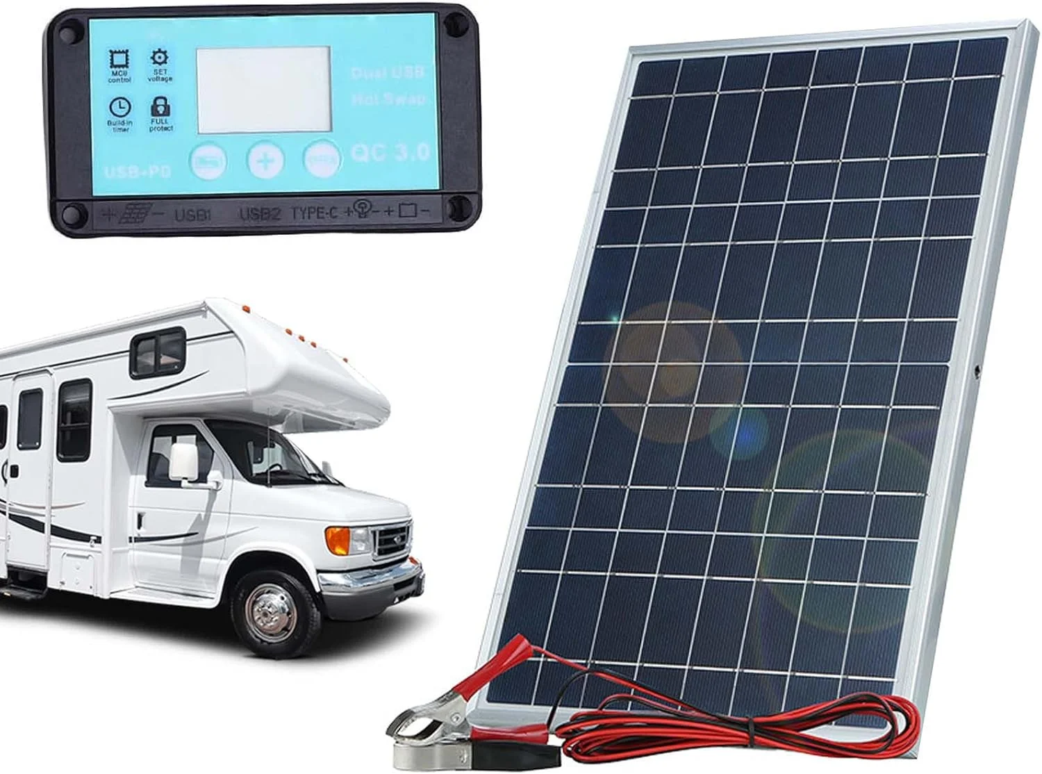 پنل خورشیدی با کنترلر شارژ، کیت پنل خورشیدی 100 واتی، سیستم اینورتر باتری برای کابین کاروان تریلر RV قایق و کاربردهای سیستم خارج از شبکه پنل خورشیدی با کنترلر شارژ، کیت پنل خورشیدی 100 واتی، سیستم اینورتر باتری برای کابین کاروان تریلر RV قایق و کاربردهای سیستم خارج از شبکه