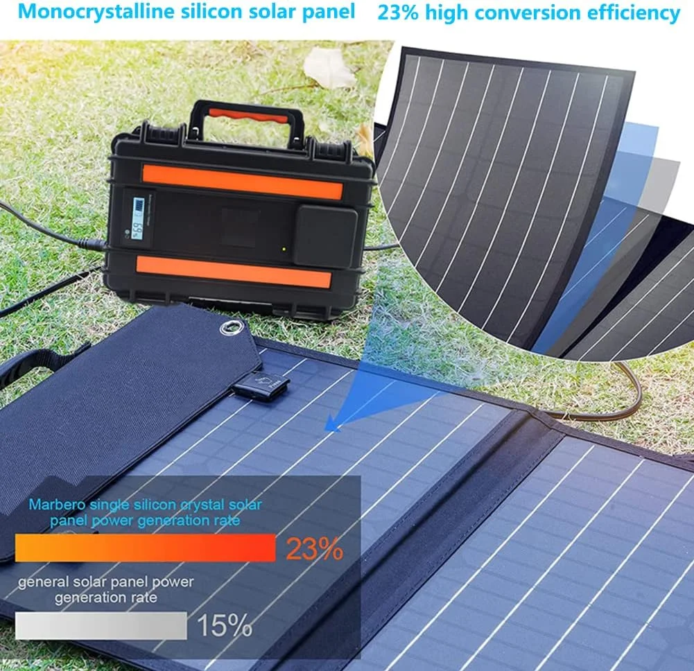 کیت پنل خورشیدی قابل حمل 100 واتی، پنل خورشیدی تاشو مونوکریستالی ضد آب با پایه، مناسب برای مسافرت/کمپینگ/RV/پیاده روی