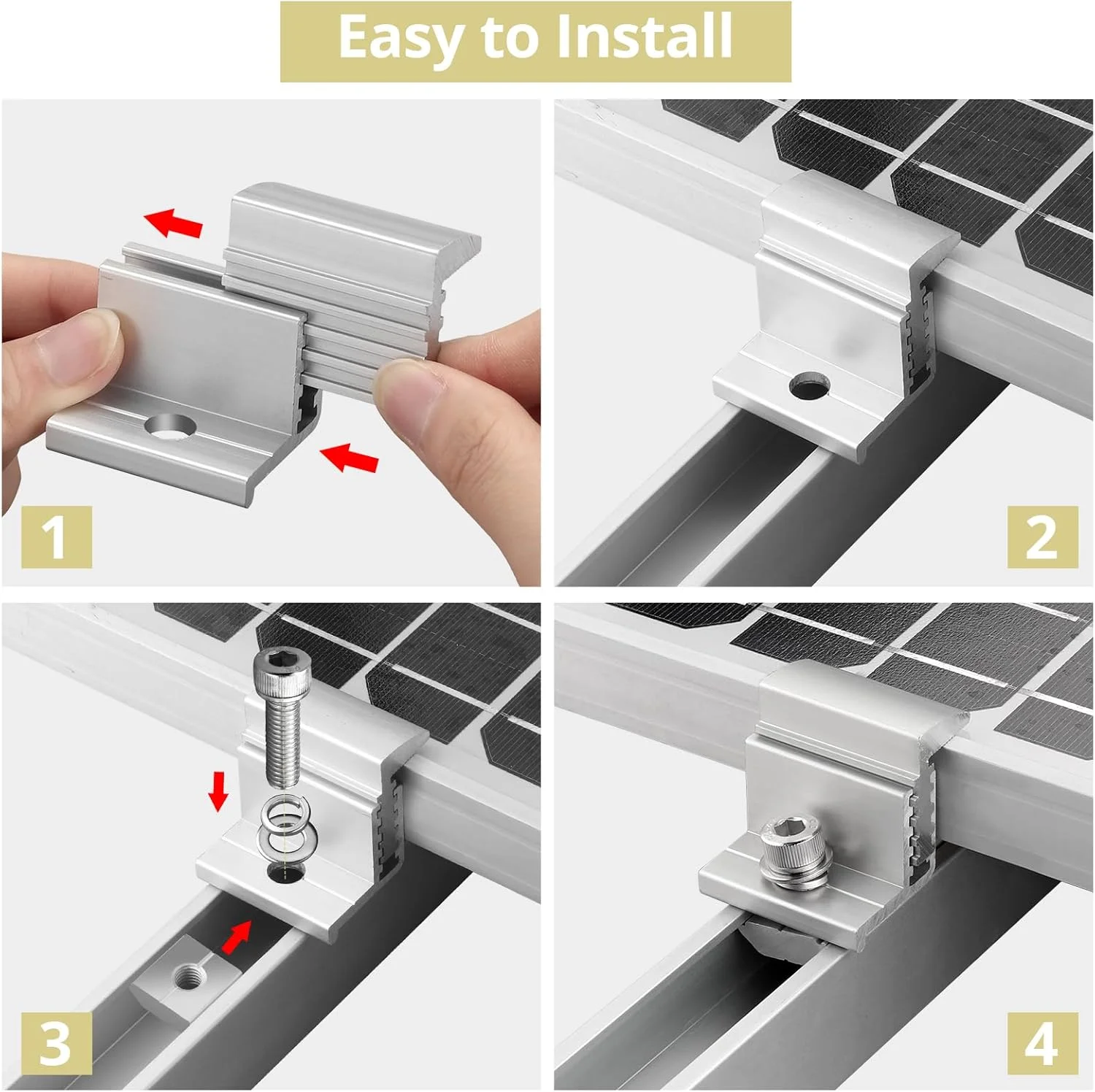 بسته 10 عددی بست انتهایی پنل خورشیدی 30-45 میلیمتری قابل تنظیم، شامل 10 پیچ M8، بست لبه ورق فلزی ذوزنقهای، لوازم جانبی نصب فتوولتائیک بسته 10 عددی بست انتهایی پنل خورشیدی 30-45 میلیمتری قابل تنظیم، شامل 10 پیچ M8، بست لبه ورق فلزی ذوزنقهای، لوازم جانبی نصب فتوولتائیک