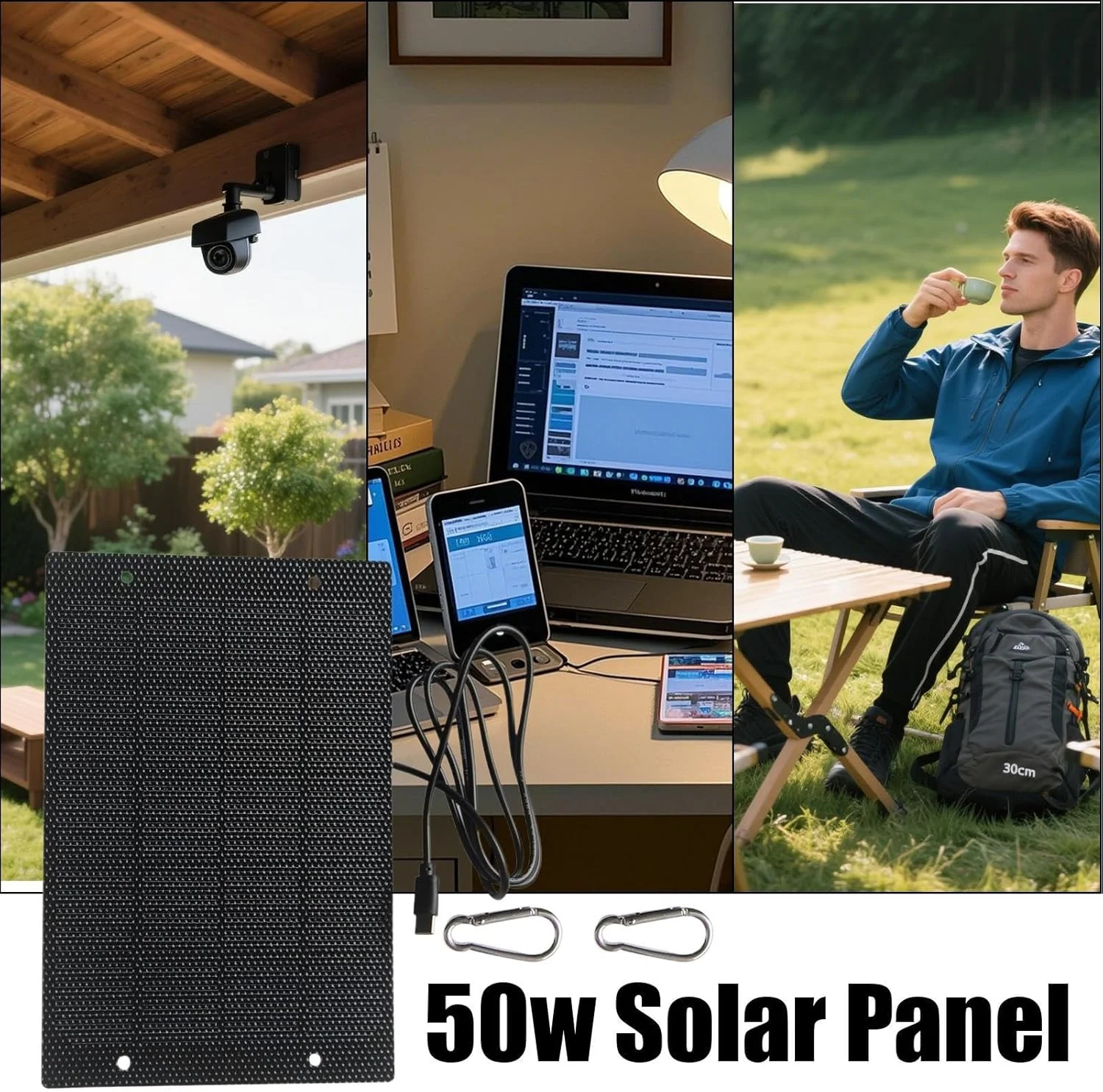 پنل خورشیدی قابل حمل | پنل خورشیدی 50 واتی مناسب کوله گردی - شارژر فشرده با محافظت هوشمند برای کمپینگ خودرو، چادر، ساحل، مسافرت، پیاده روی، کوله گردی، خانه و فضای باز