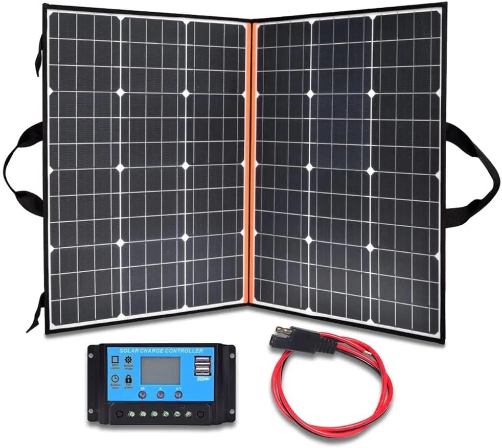 پنل خورشیدی تاشو مونوکریستالین 200 وات 18 ولت، مناسب برای شارژ باتری ماشین، تریلر کمپینگ، قایق و سطوح ناهموار