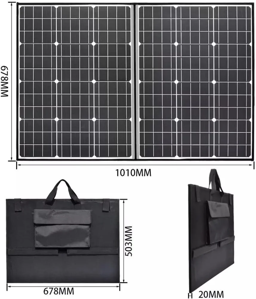 پنل خورشیدی تاشو مونوکریستالین 200 وات 18 ولت، مناسب برای شارژ باتری ماشین، تریلر کمپینگ، قایق و سطوح ناهموار