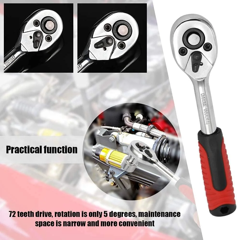 مجموعه 46 عددی آچار بکس جغجغه ای، دسته کمکی، سری پیچ گوشتی، ابزار تعمیر خودرو، کیت ابزار دستی چند منظوره