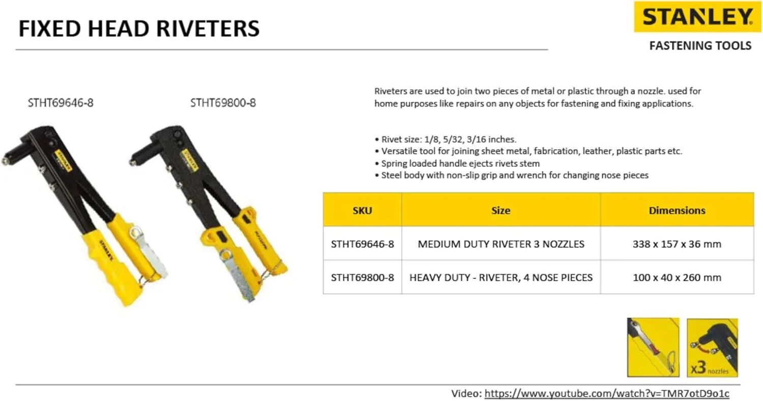 مجموعه پرچ کن سنگین استنلی مدل Tht69800-8، زرد