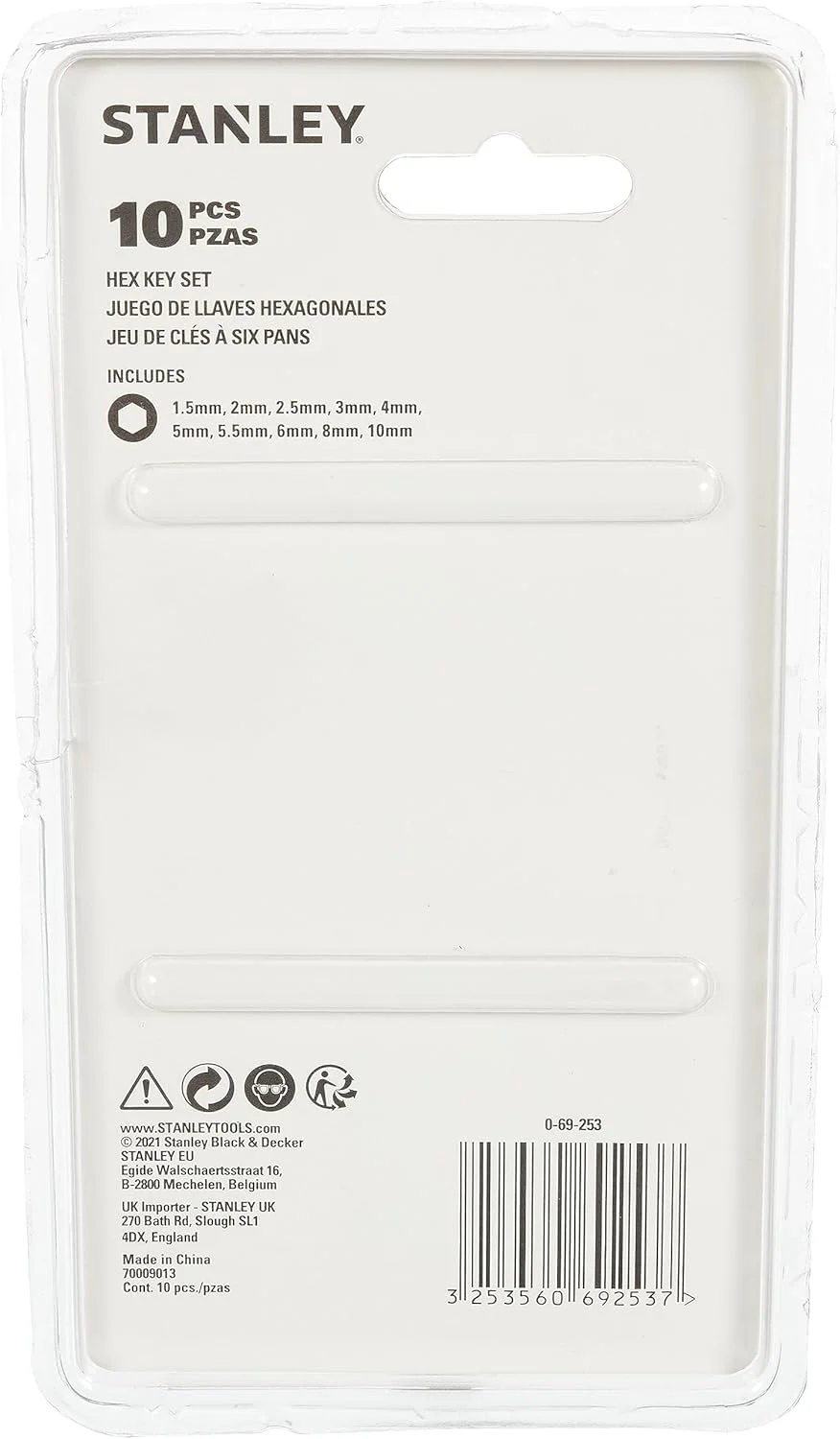 مجموعه آچار آلن استنلی ۱۰ عددی ۱.۵-۱۰ میلی متر مدل 0 69 253