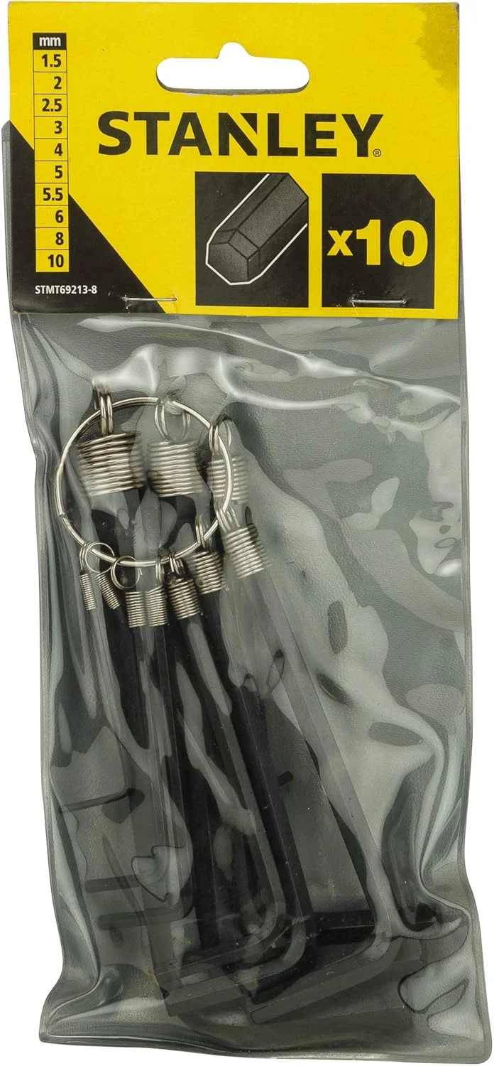 مجموعه 10 آچار آلن استنلی با حلقه، مدل STMT69213-8، ابعاد 11.8x26.4x0.4 سانتی متر، مشکی/زرد