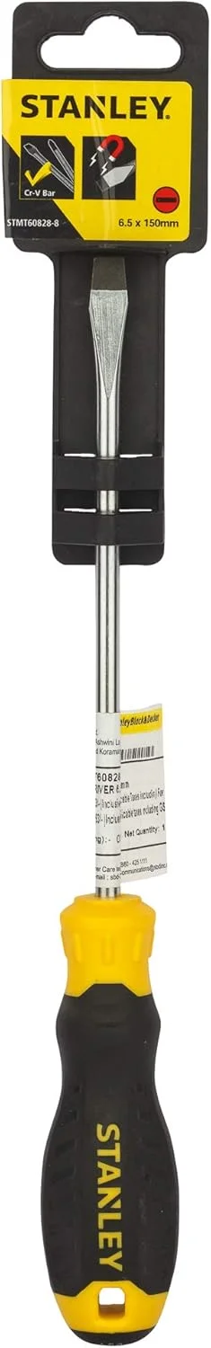 پیچ گوشتی دوسو استاندارد با دسته نرم مدل STMT60828-8، سایز 6.5 میلی متر در 150 میلی متر، مشکی و زرد