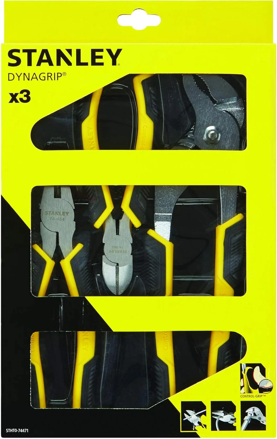 ست انبر 3 عددی استنلی مدل STHT0-74471 با دسته کنترل-گریپ، مشکی/زرد