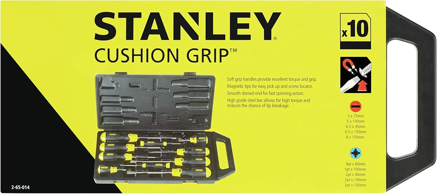 مجموعه پیچ گوشتی 10 عددی استنلی مدل ''Cushion Grip''، چند رنگ