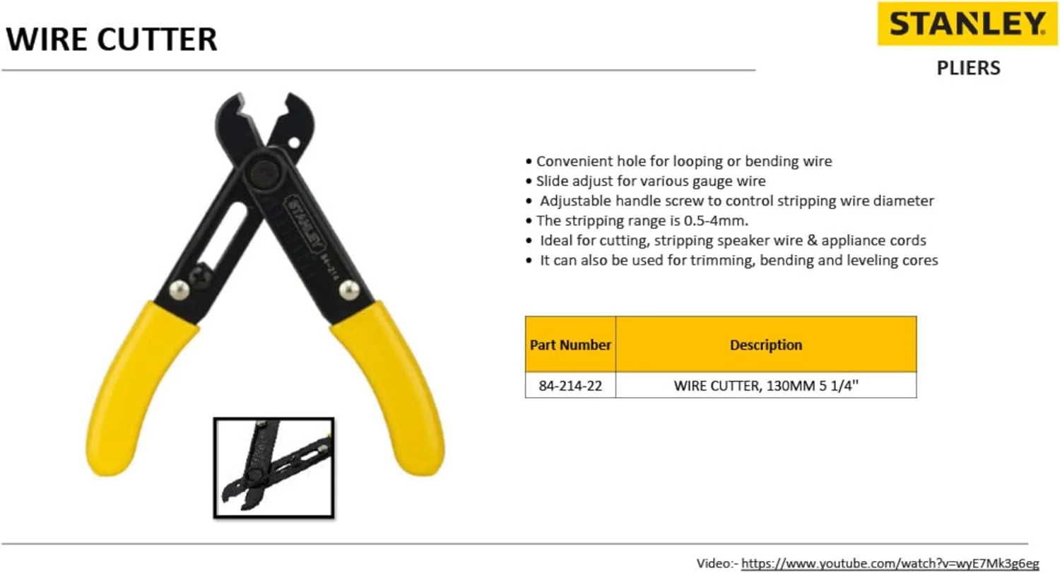 سیم لخت کن 130 میلی متری استنلی مدل 84-214-22، زرد و مشکی