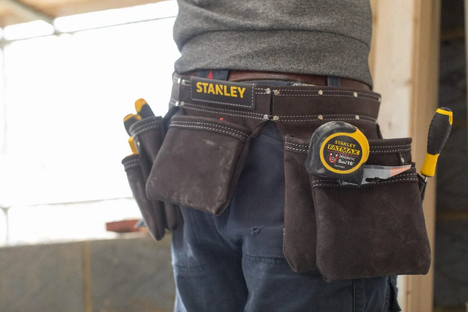 پیشبند کمربند ابزار چرمی استنلی، سازمان دهنده چند جیبی، حلقه چکش، STST1-80113