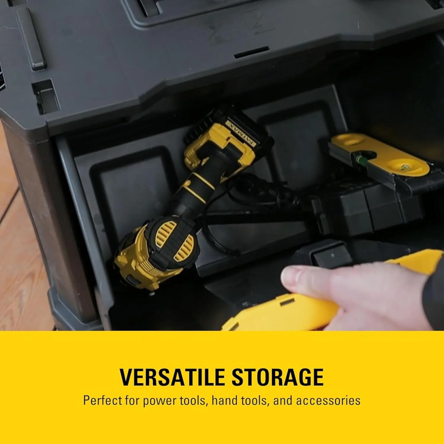 جعبه ابزار چرخ دار کارگاهی استنلی، جعبه ابزار جداشدنی با کشو، سطل تاشو، جیب پشتی، چرخ های سنگین 7 اینچی، 1-79-206