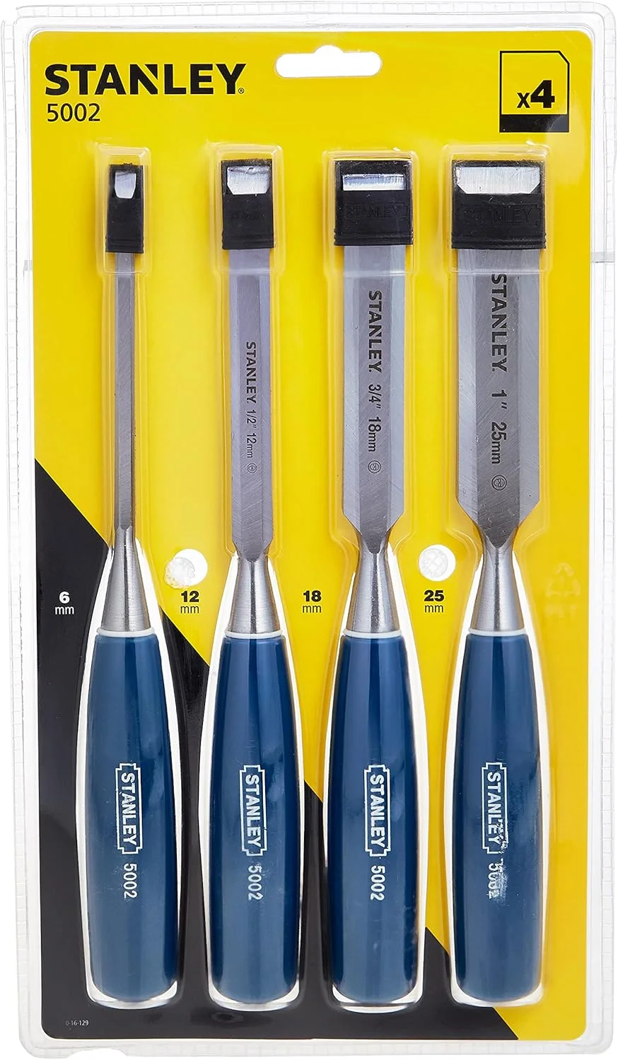 مجموعه 4 عددی اسکنه تیغه فولادی استنلی شامل سایزهای 6/12/18/25 میلی متر، 0-16-129 مجموعه 4 عددی اسکنه تیغه فولادی استنلی شامل سایزهای 6/12/18/25 میلی متر، 0-16-129