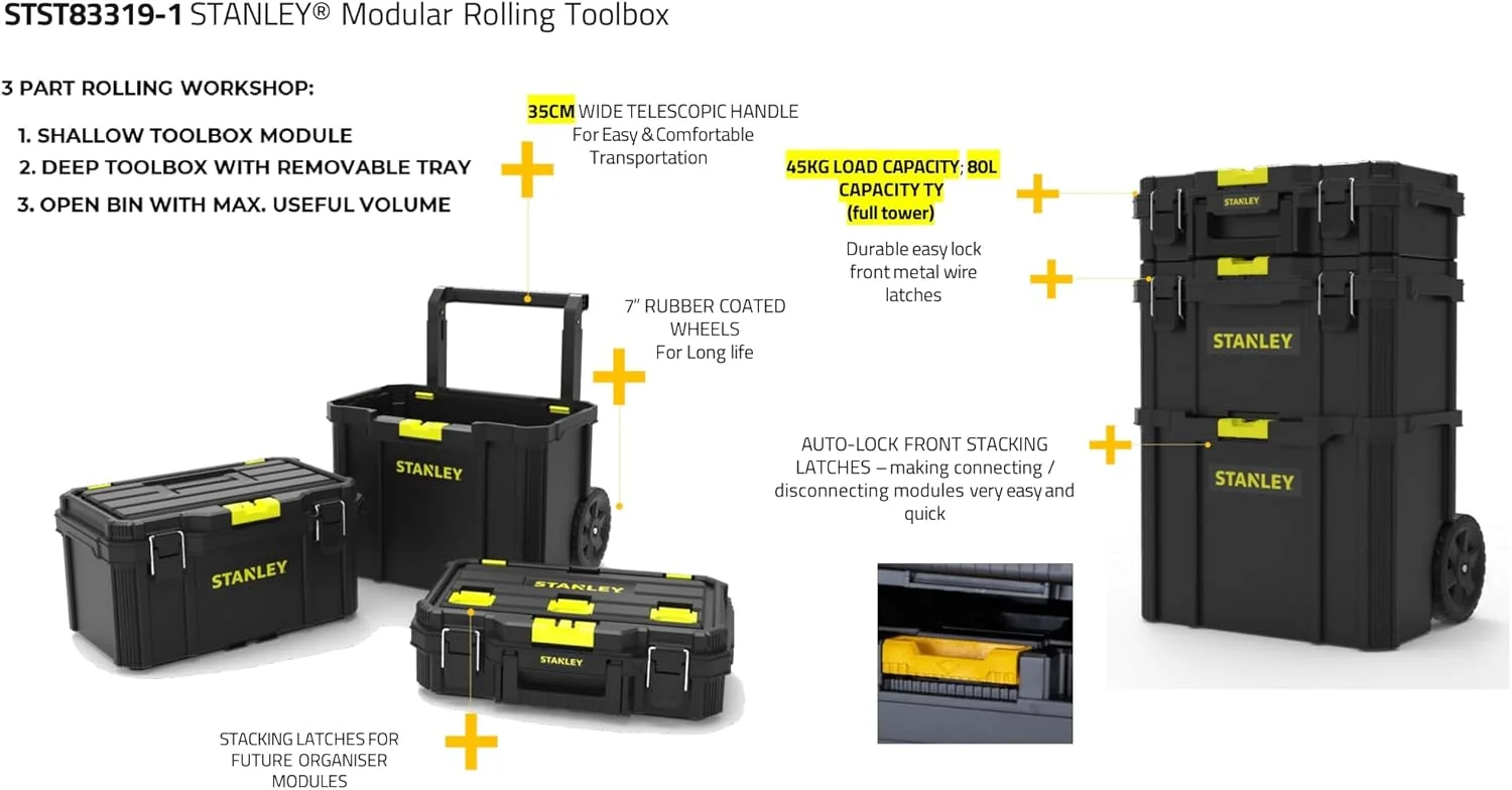 جعبه ابزار چرخ دار ماژولار STANLEY®، کارگاه چرخ دار QuickLink