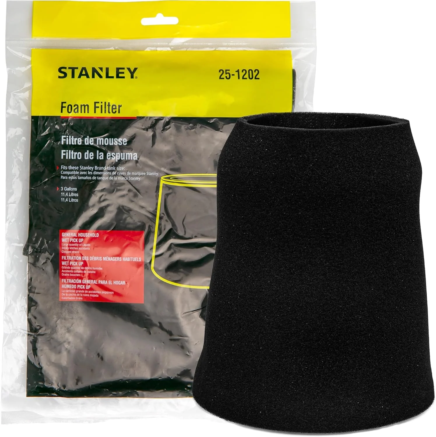 فیلتر فومی استنلی 25-1202 مناسب جاروبرقی های آب و خاک 1 تا 5 گالن، بسته 1 عددی، مشکی