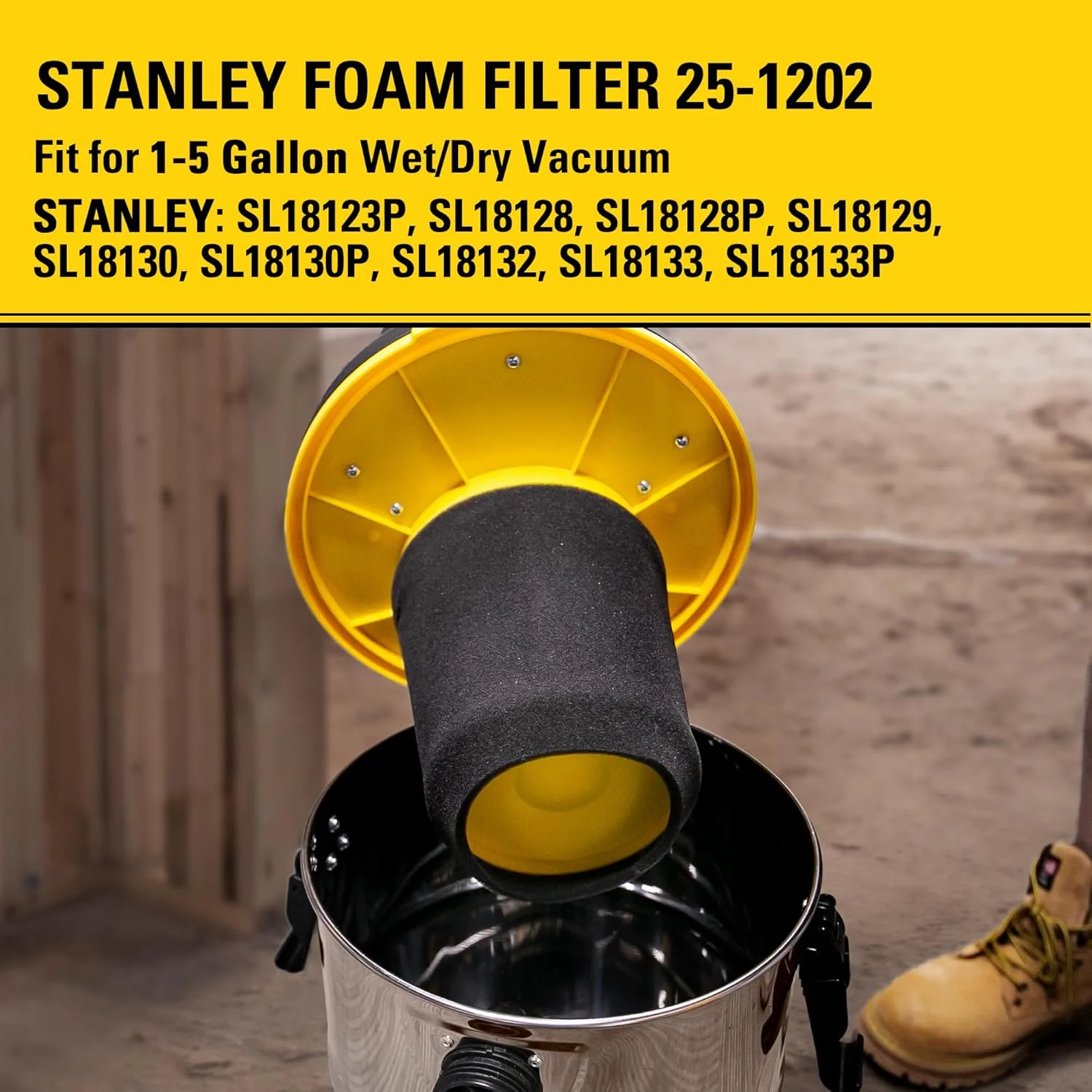 فیلتر فومی استنلی 25-1202 مناسب جاروبرقی های آب و خاک 1 تا 5 گالن، بسته 1 عددی، مشکی