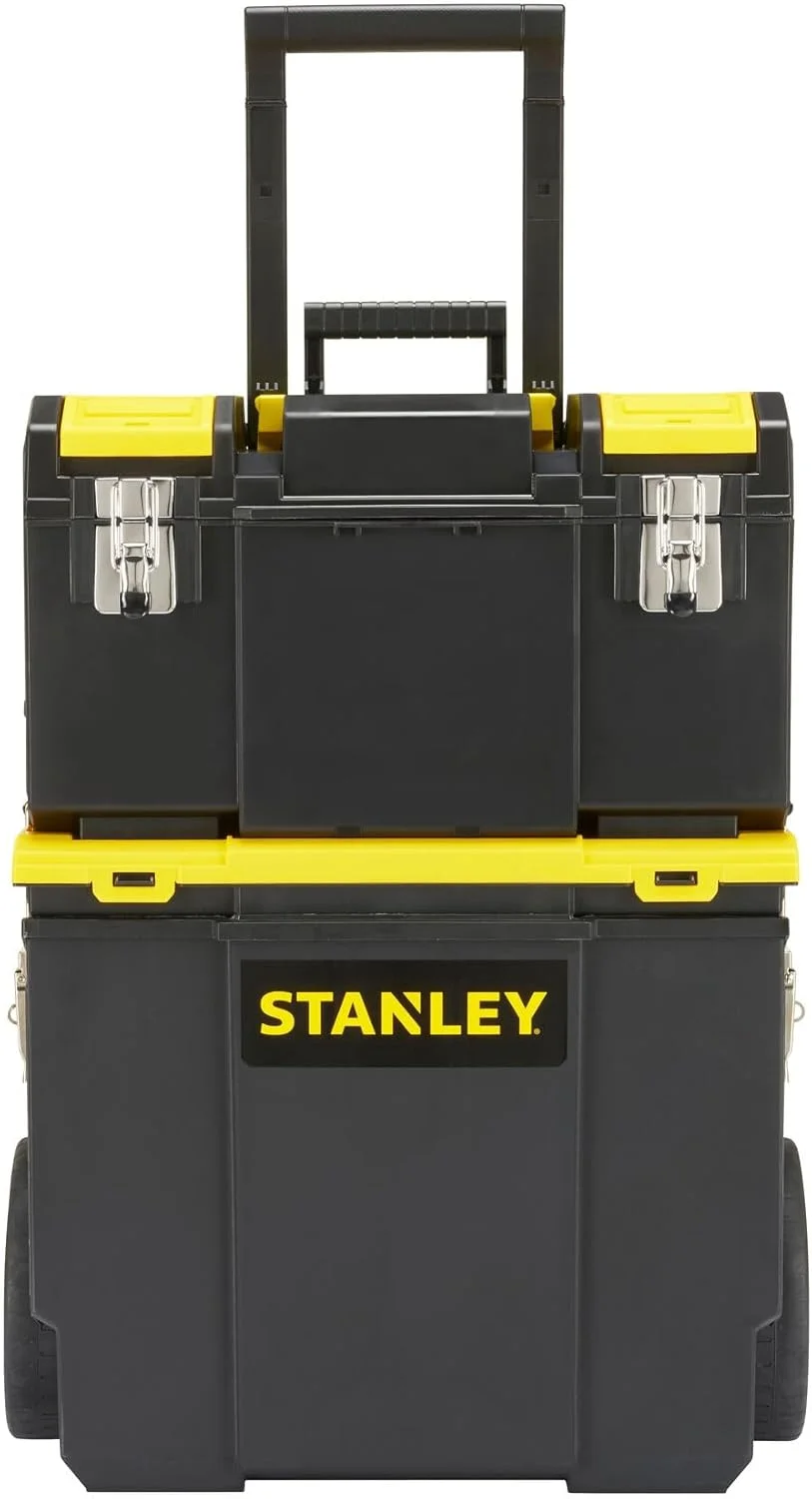 جعبه ابزار چرخ دار 3 در 1 استنلی با دسته کشویی، جعبه ابزار جداشدنی با سینی حمل قابل حمل، 1-70-326