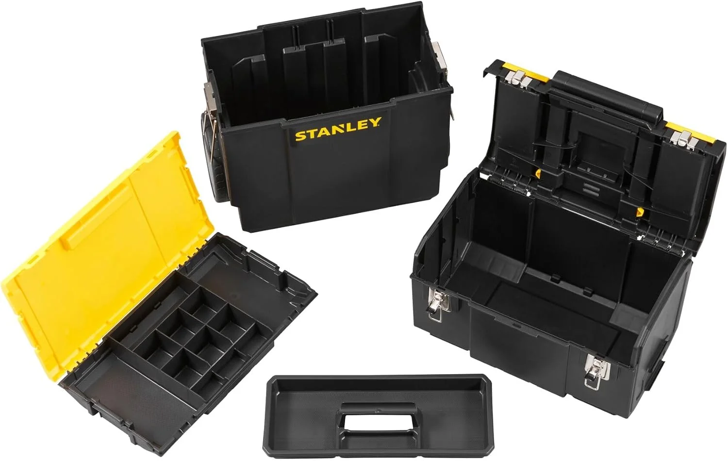 جعبه ابزار چرخ دار 3 در 1 استنلی با دسته کشویی، جعبه ابزار جداشدنی با سینی حمل قابل حمل، 1-70-326