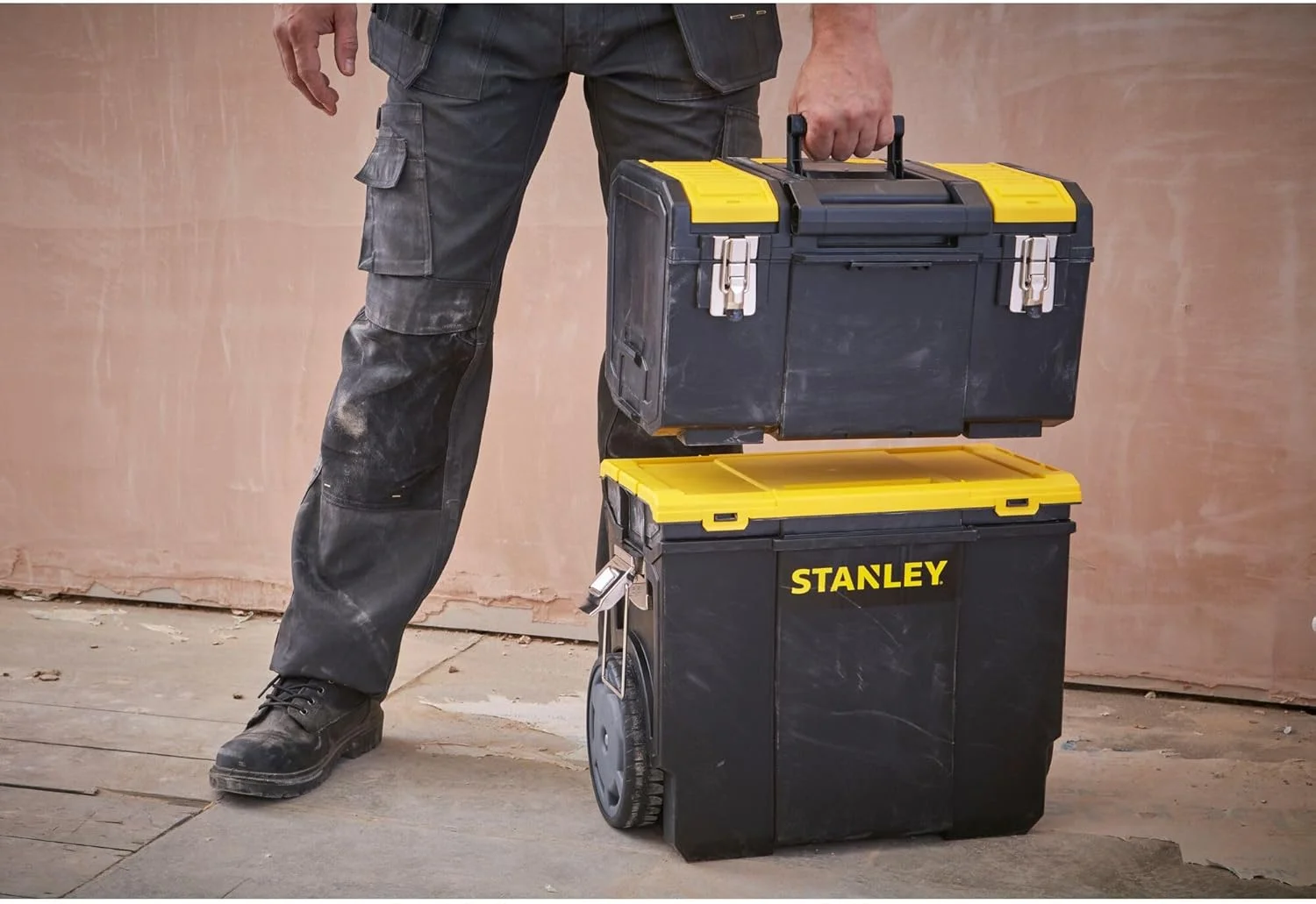 جعبه ابزار چرخ دار 3 در 1 استنلی با دسته کشویی، جعبه ابزار جداشدنی با سینی حمل قابل حمل، 1-70-326