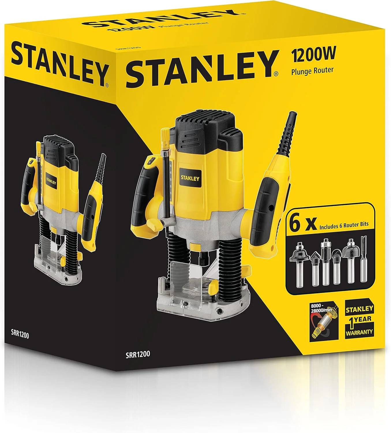 دستگاه فرز نجاری استنلی مدل SRR1200-B5، سرعت متغیر، مشکی/زرد، 17.5x31.2x30.5 سانتی متر