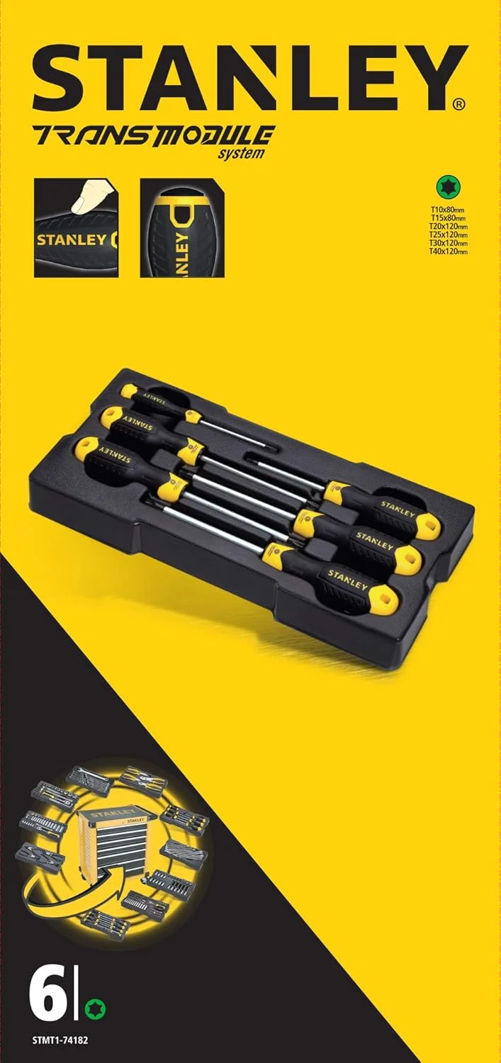 مجموعه پیچ گوشتی استنلی Cushiongrip TORX، سیستم TransModul (مجموعه 6 عددی، با نوک مغناطیسی، تیغه فولادی) STMT1-74182 مجموعه پیچ گوشتی استنلی Cushiongrip TORX، سیستم TransModul (مجموعه 6 عددی، با نوک مغناطیسی، تیغه فولادی) STMT1-74182
