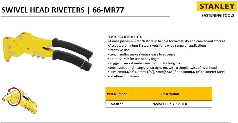 پرچ کن سر گردان استنلی مدل 6MR77 MR77