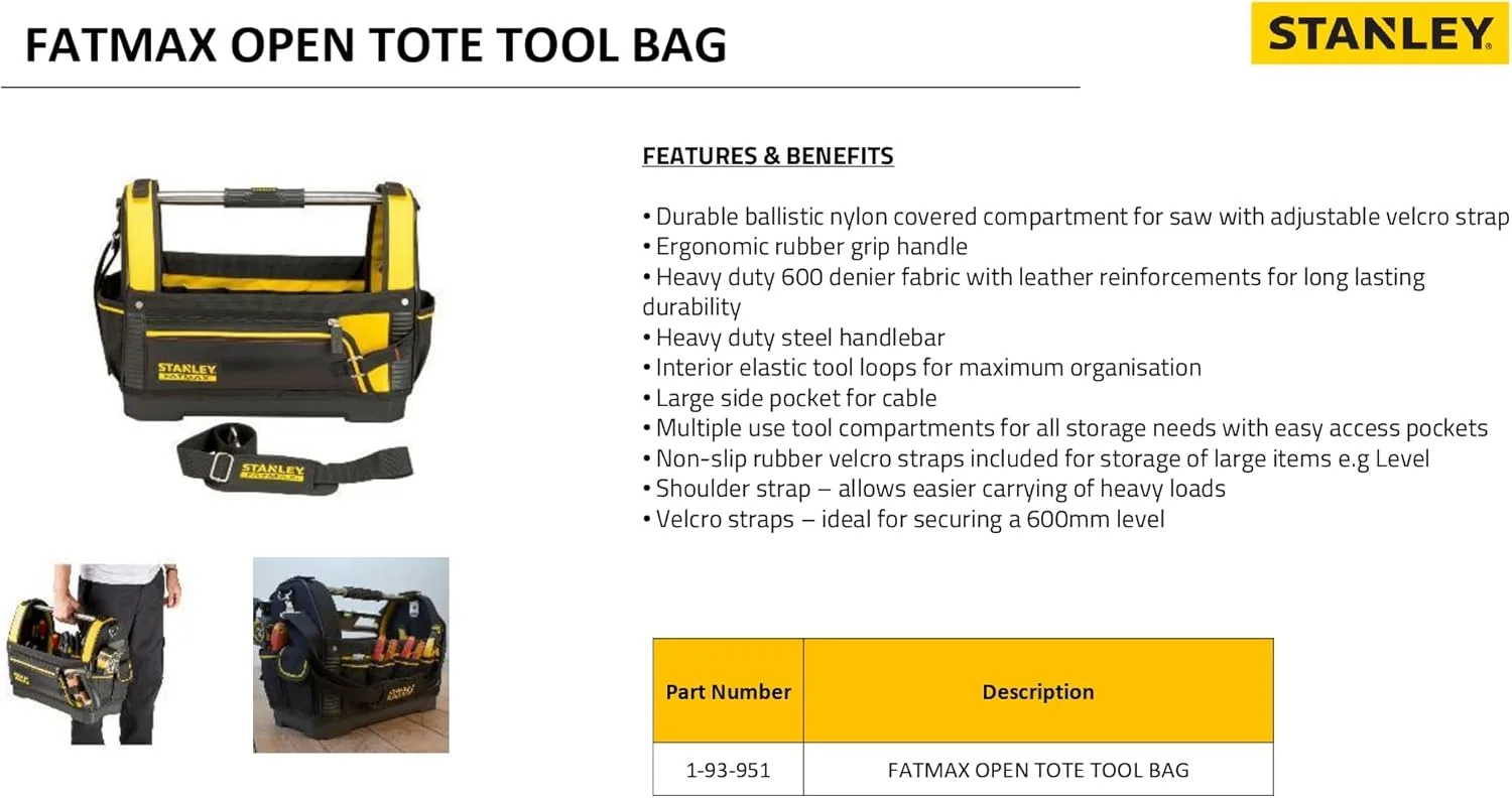کیف ابزار تات باز استنلی مدل FATMAX 1-93-951، سایز 18 اینچ