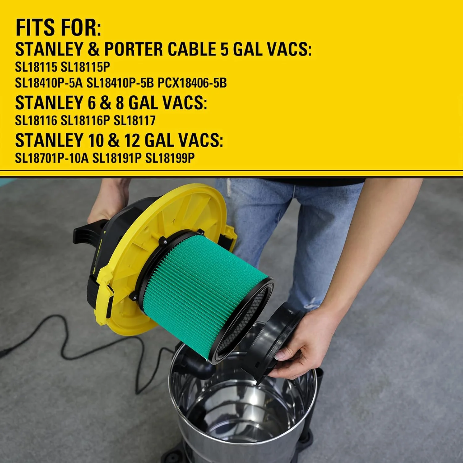 فیلتر جاروبرقی استنلی، فیلتر کارتریج HEPA با راندمان بالا، فیلتر جایگزین 08-2566H برای اکثر جاروبرقی های تر و خشک 5 تا 18 گالن