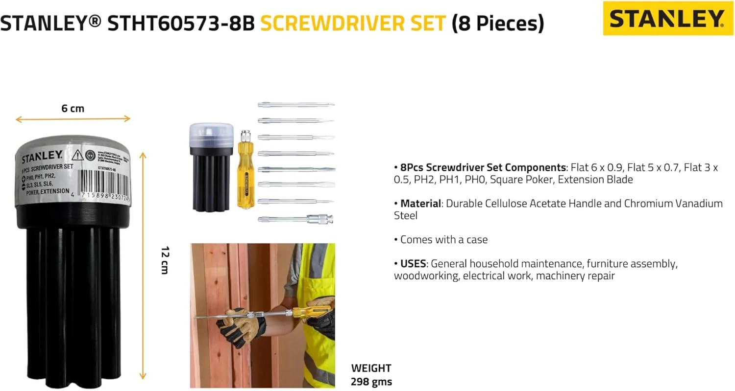 مجموعه پیچ گوشتی 8 عددی استنلی مدل STHT60573-8B - زرد و مشکی