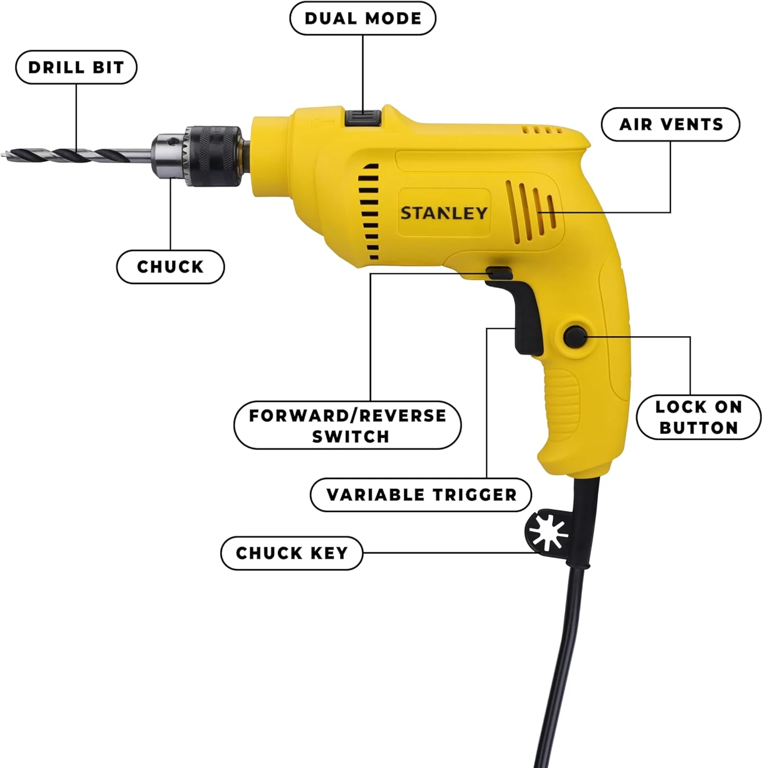 دریل برقی 550 وات 10 میلی متری استنلی مدل SDH550KM-IN به همراه جعبه ابزار مکانیکی 120 پارچه مناسب برای مصارف خانگی و حرفه ای
