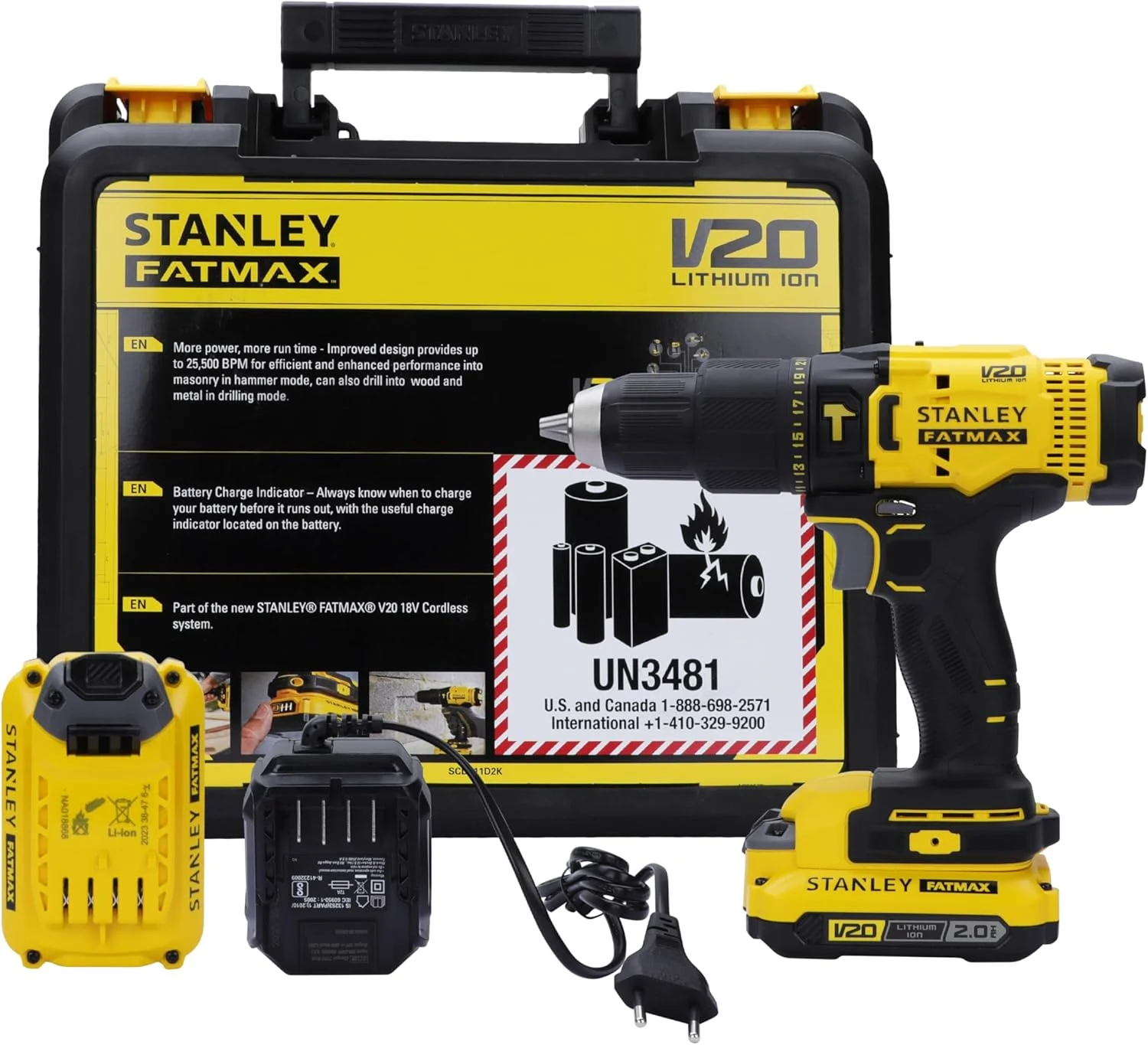 دریل چکشی شارژی براشلس 13 میلیمتری 20 ولت 2.0 آمپر استنلی فت مکس مدل SCD711D2K به همراه 2 عدد باتری 2.0 آمپر لیتیوم-یون، 1 عدد شارژر، گیربکس 2 سرعته و چراغ کار LED، زرد و مشکی دریل چکشی شارژی براشلس 13 میلیمتری 20 ولت 2.0 آمپر استنلی فت مکس مدل SCD711D2K به همراه 2 عدد باتری 2.0 آمپر لیتیوم-یون، 1 عدد شارژر، گیربکس 2 سرعته و چراغ کار LED، زرد و مشکی