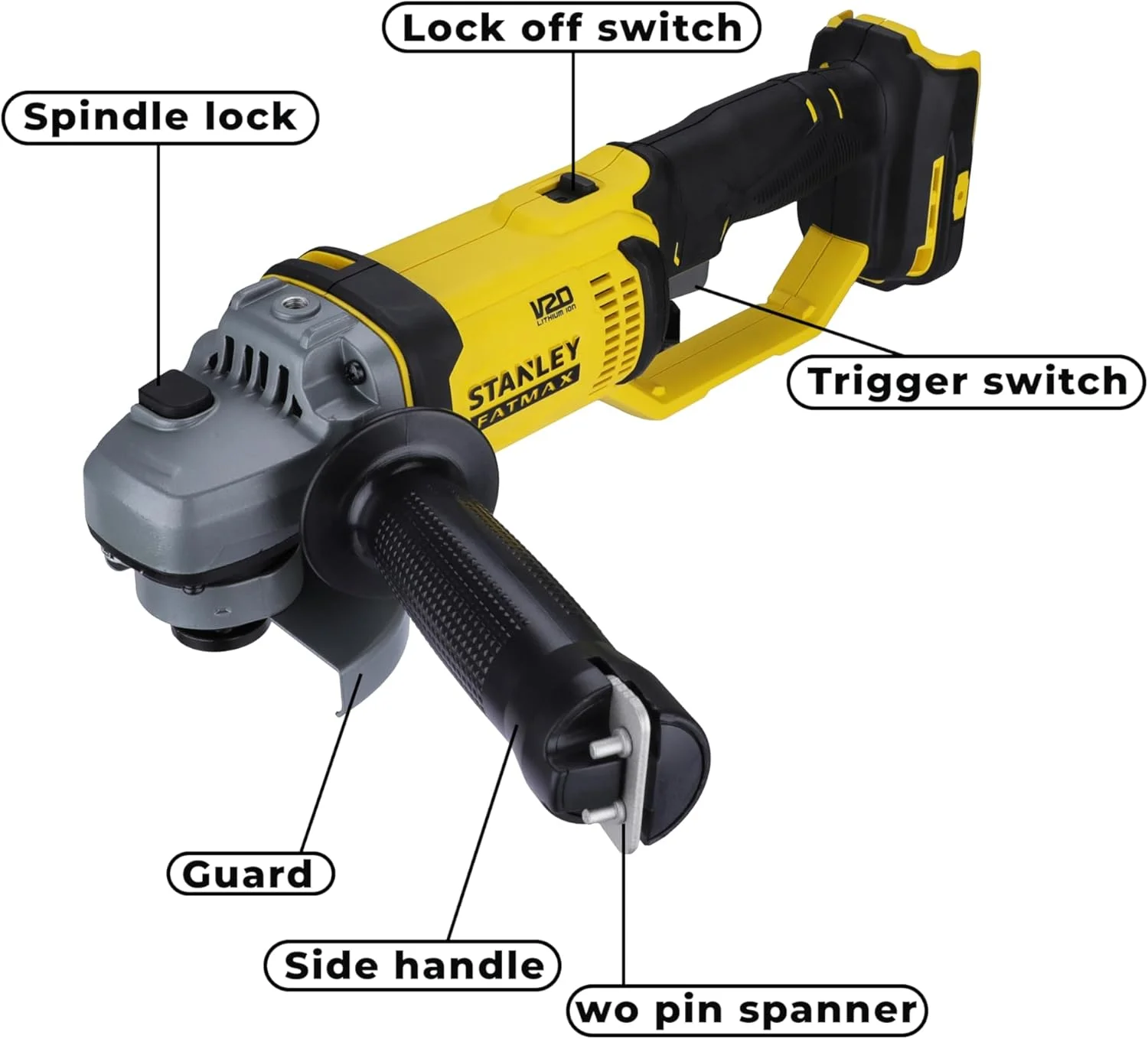 فرز انگشتی شارژی 100 میلی‌متری براشلس 20 ولت 2.0 آمپر استنلی فت مکس مدل SCG400-B1 مناسب برای مکانیک‌ها، صنعتگران و استفاده حرفه‌ای، باتری‌ها شامل نمی‌شود، زرد و مشکی